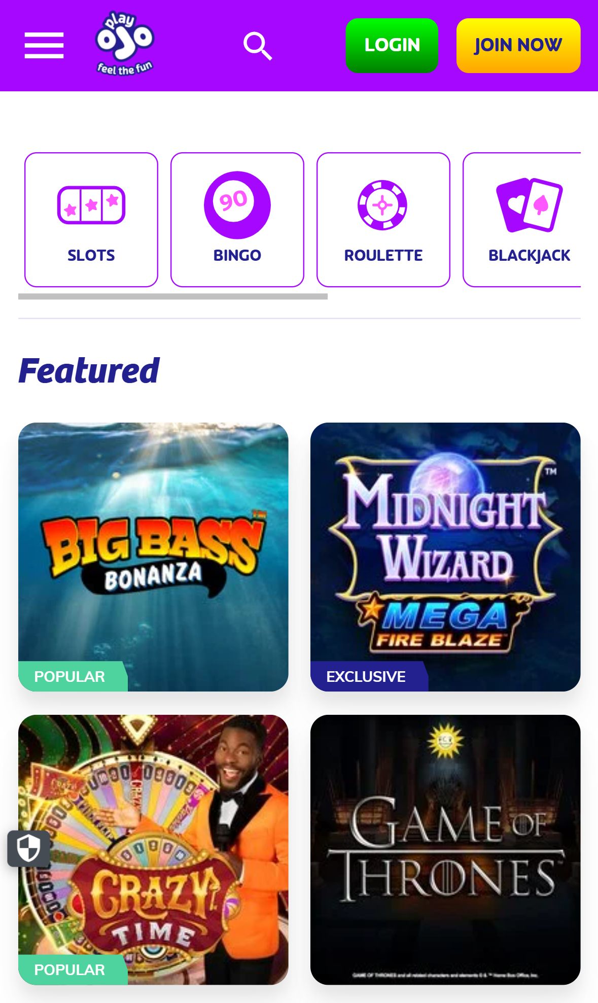 Playojo — Lobby (Mobile)