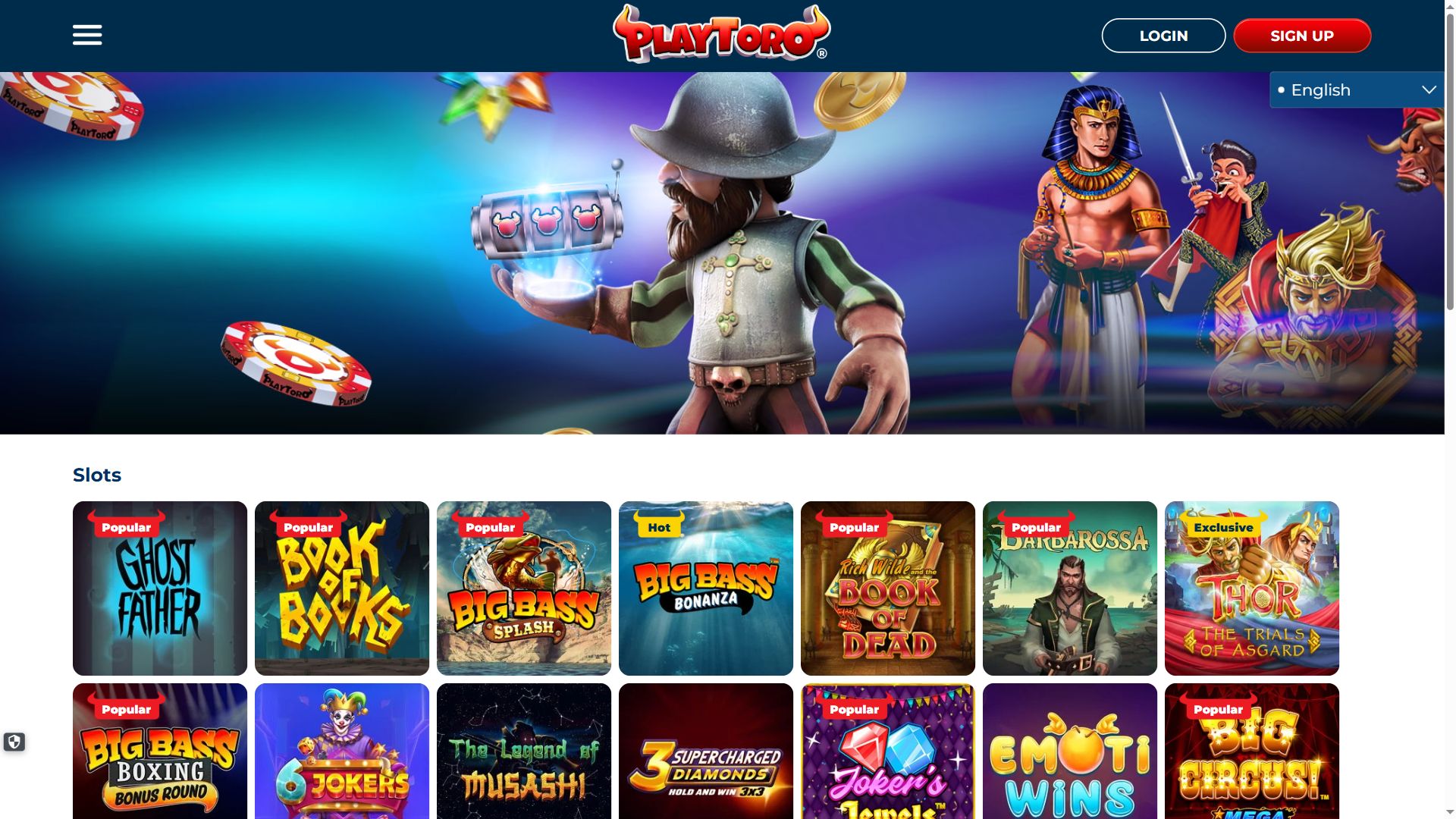 Playtoro — Lobby (Desktop)