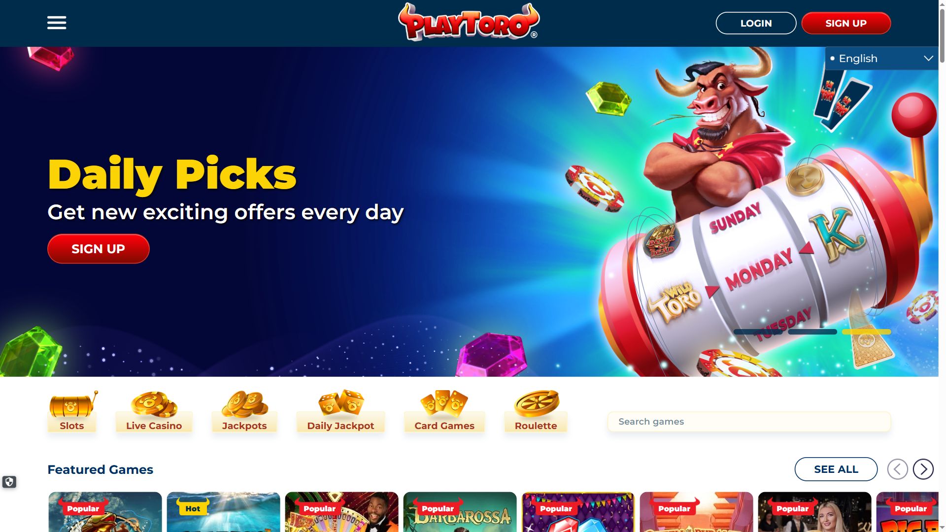 Playtoro — Homepage (Desktop)