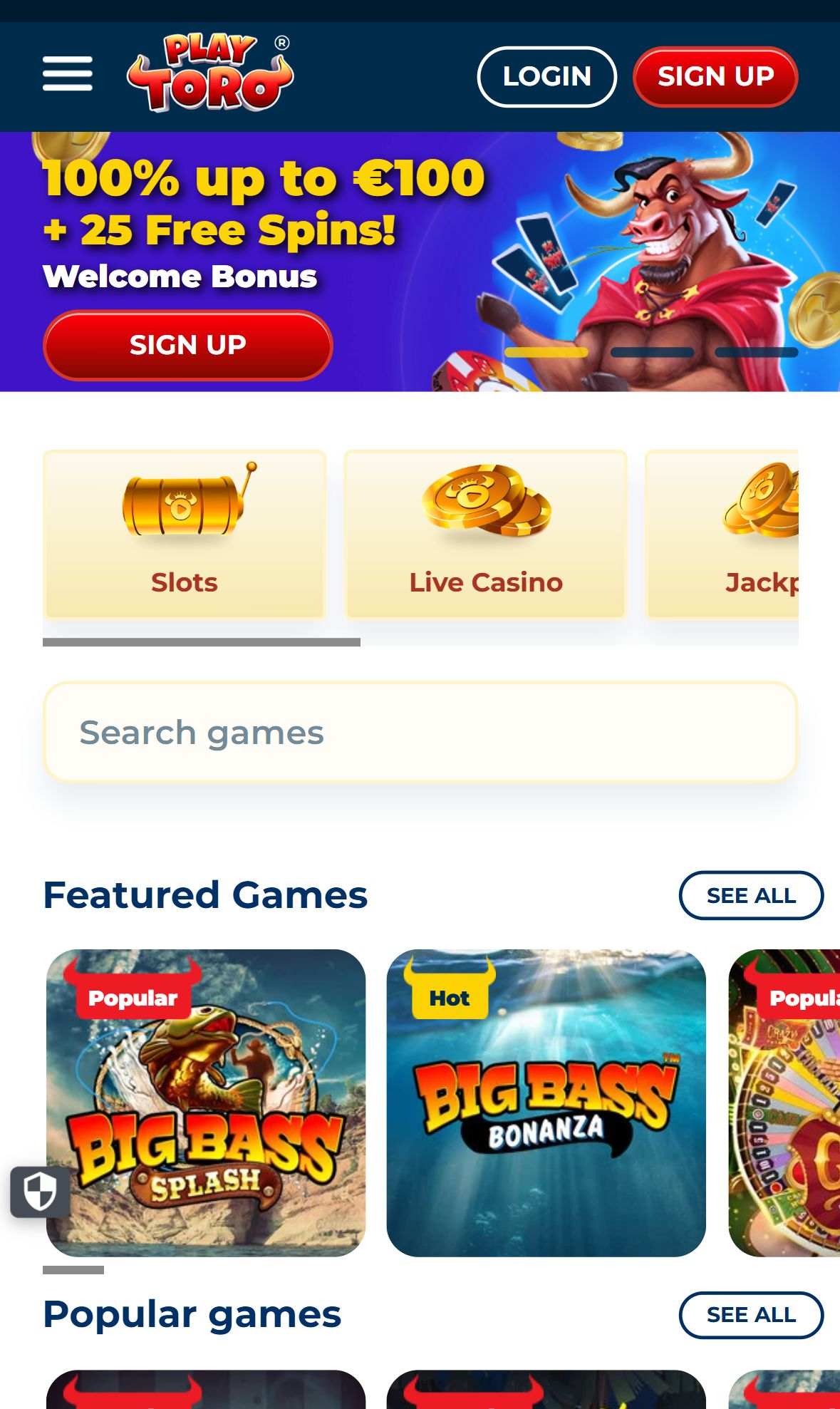 Playtoro — Homepage (Mobile)