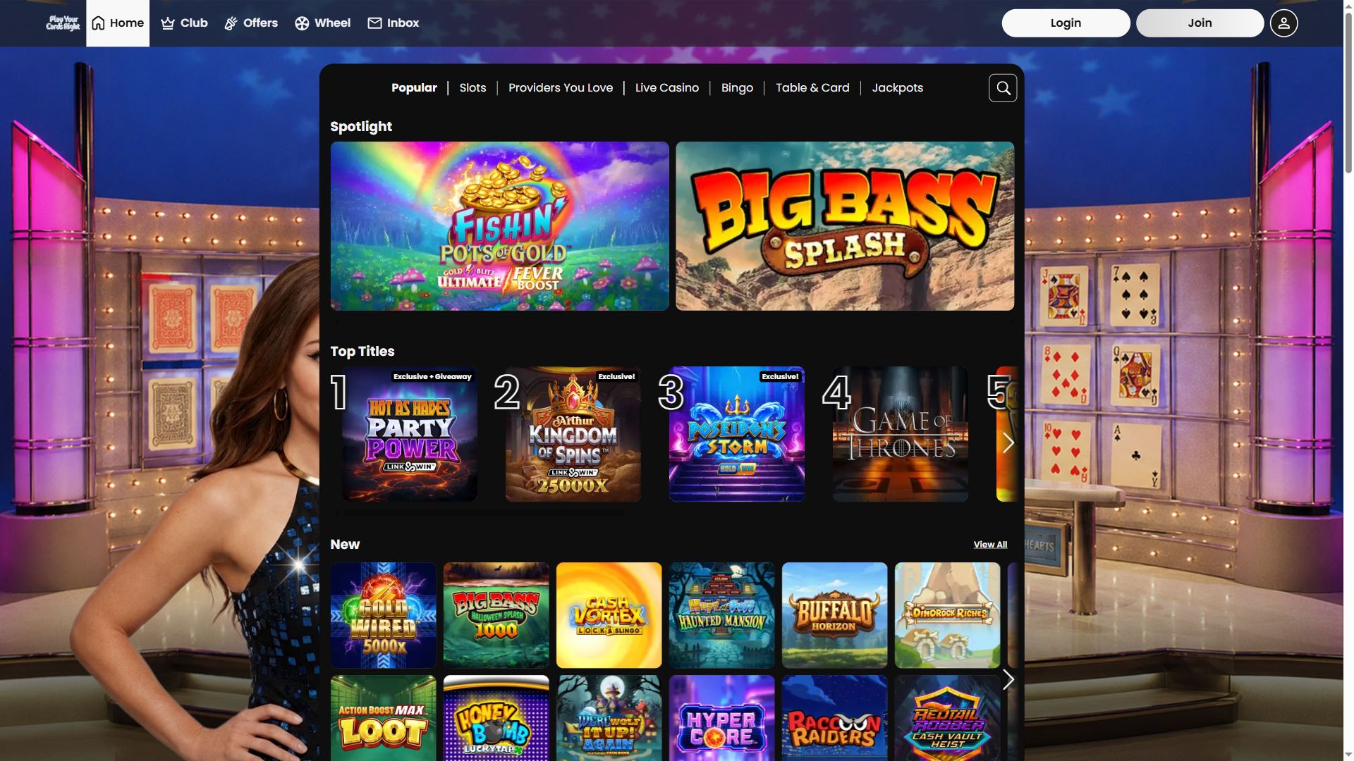 Play Your Cards Right — Lobby (Desktop)