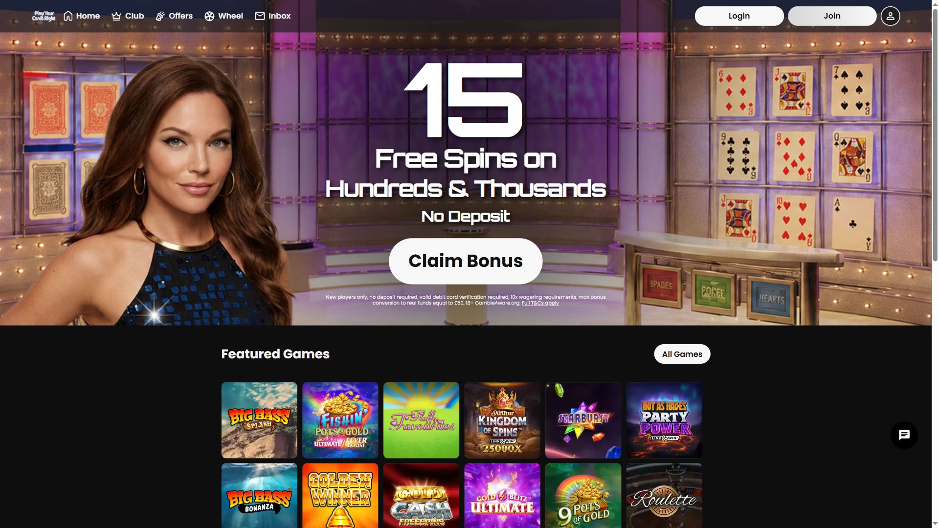 Play Your Cards Right — Homepage (Desktop)