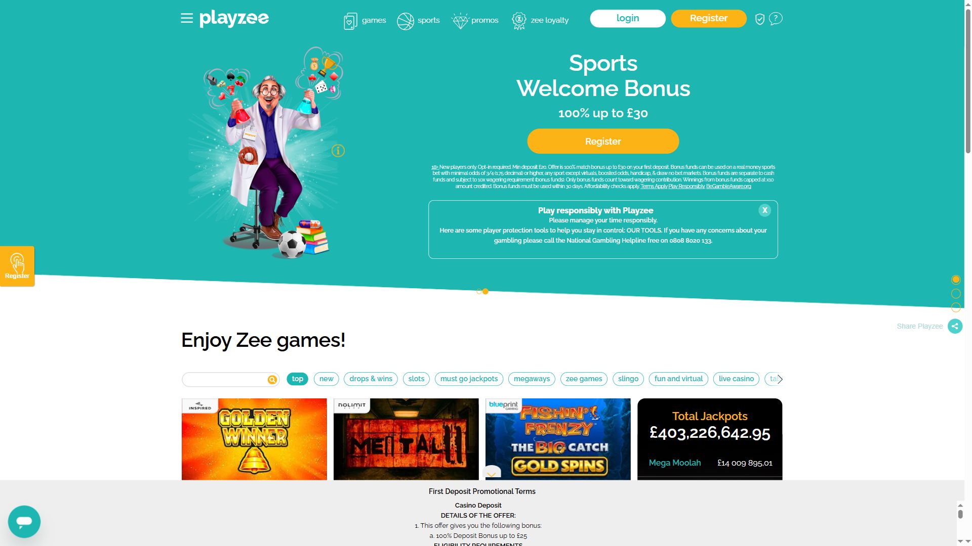 Playzee — Homepage (Desktop)