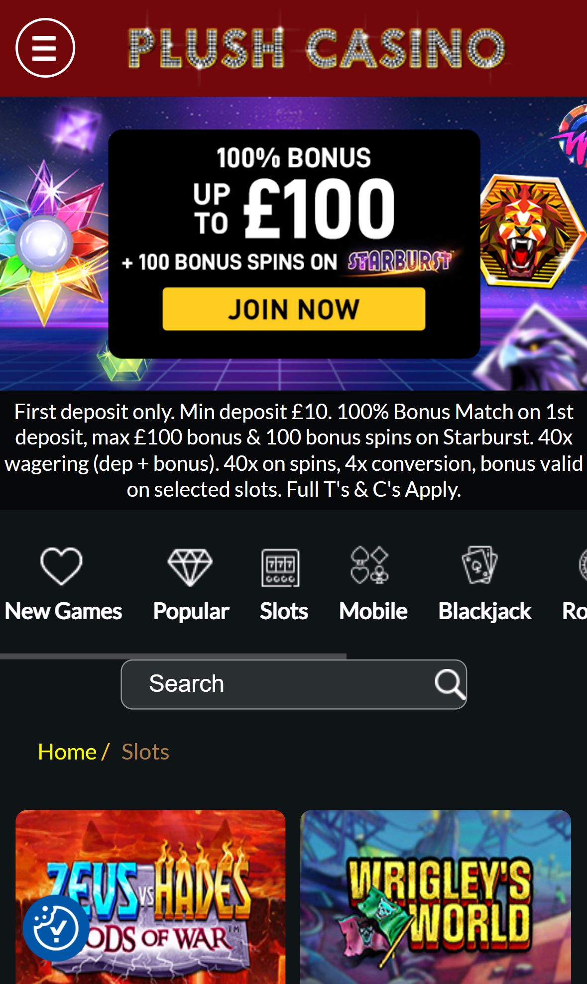 Plushcasino — Lobby (Mobile)