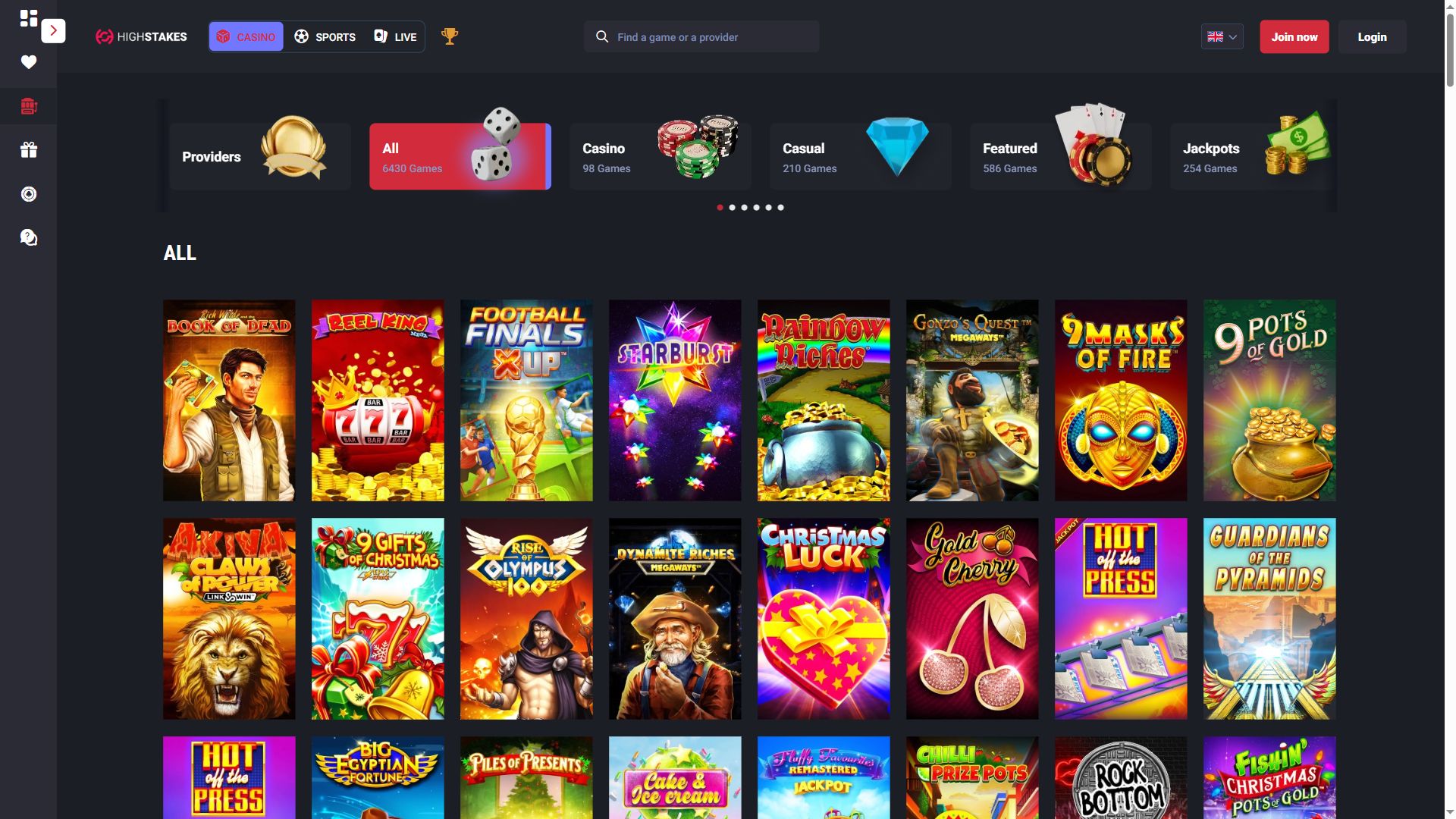 Highstakes — Lobby (Desktop)