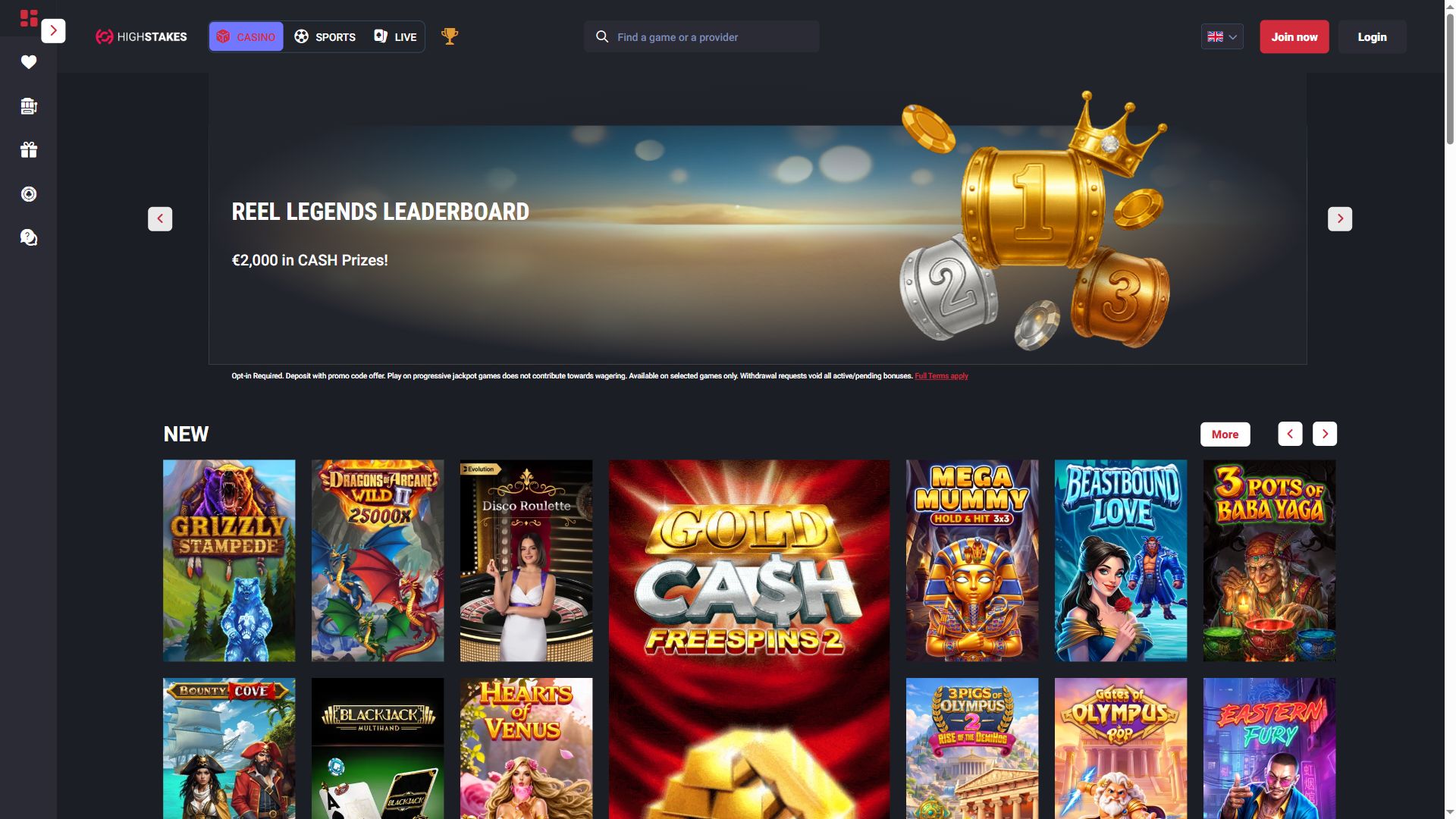 Highstakes — Homepage (Desktop)