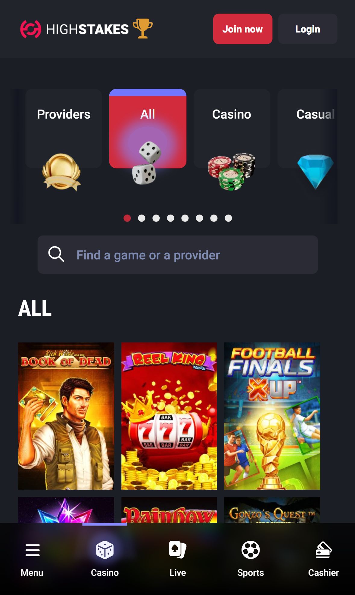 Highstakes — Lobby (Mobile)