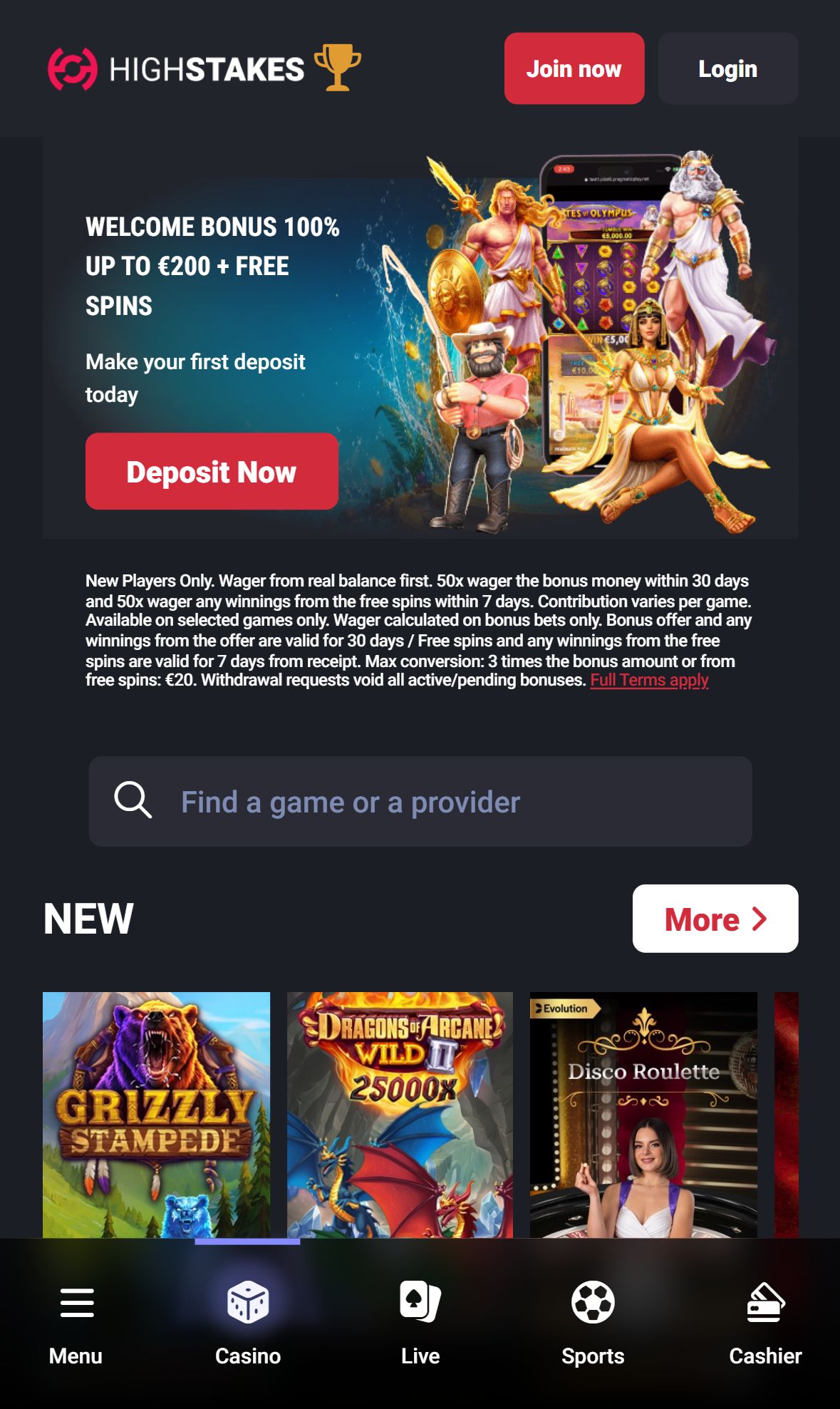 Highstakes — Homepage (Mobile)