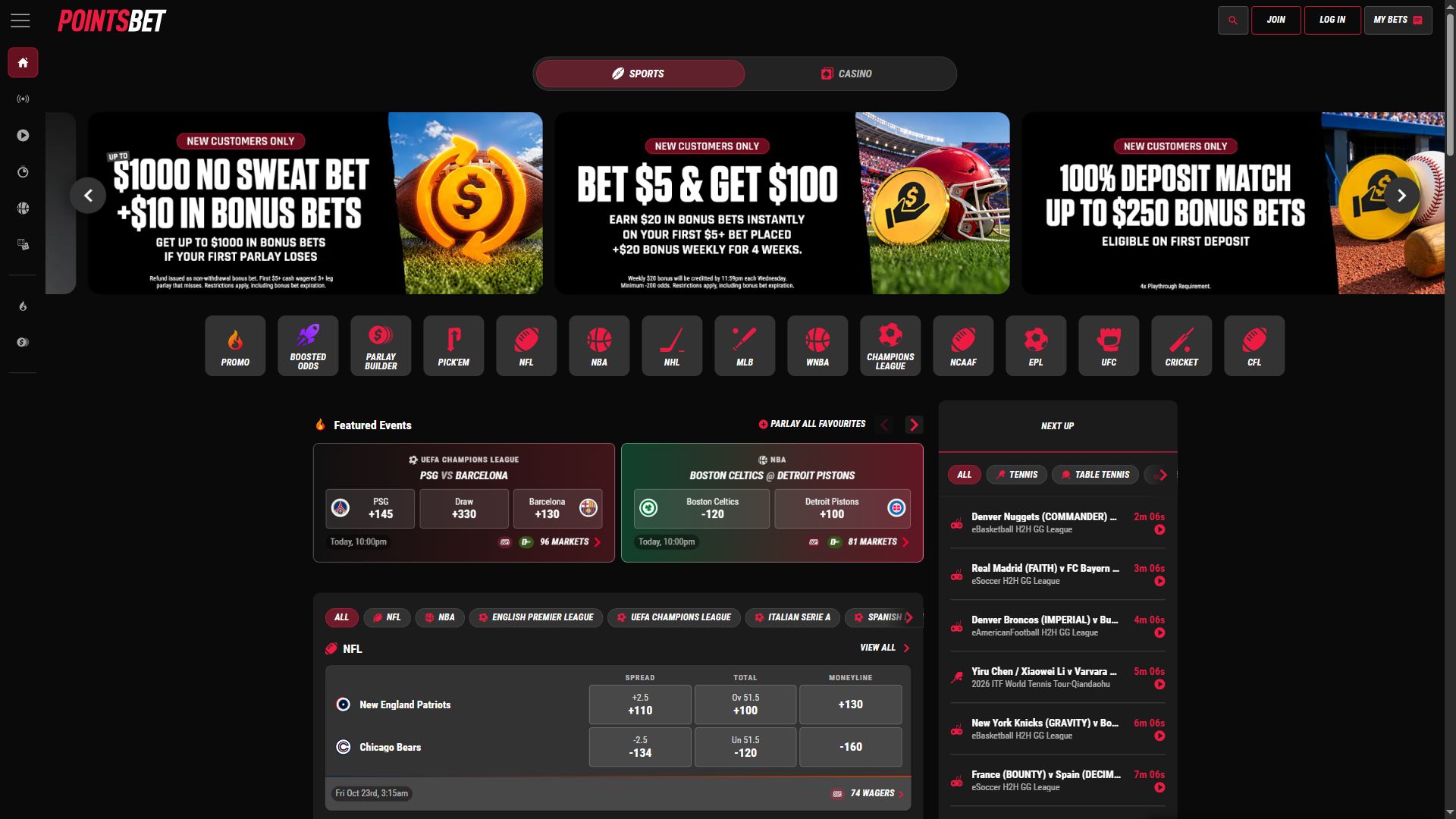PointsBet — Homepage (Desktop)