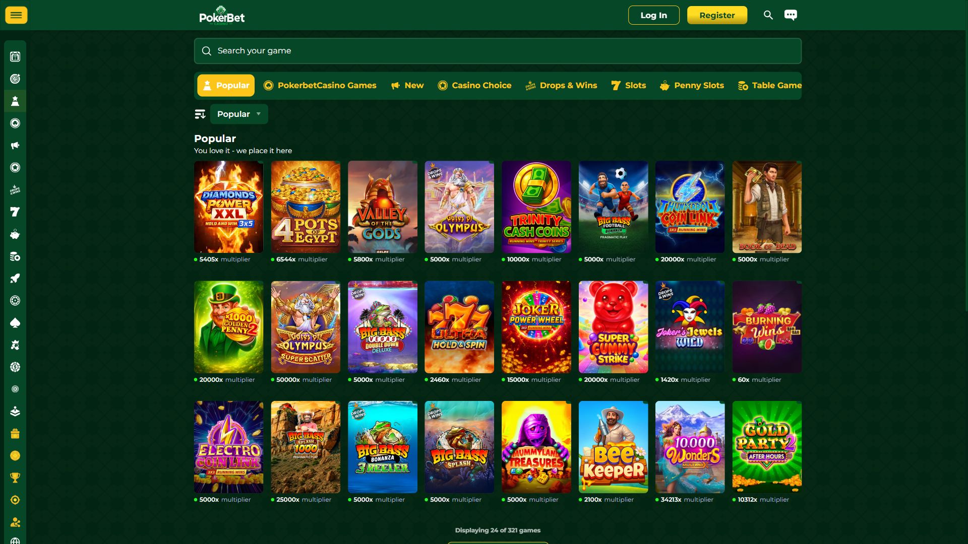PokerBet Casino — Lobby (Desktop)