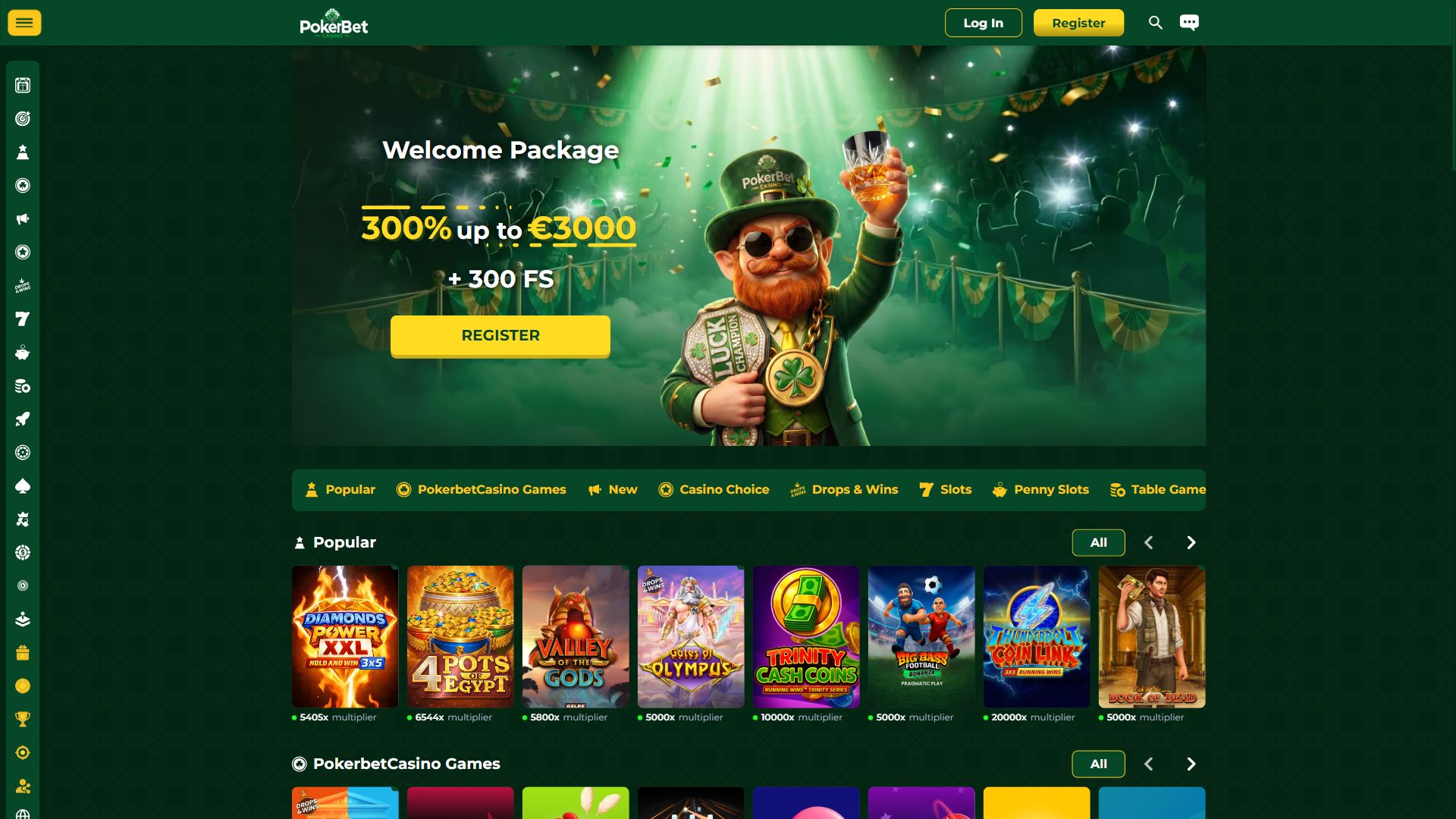 PokerBet Casino — Startseite (Desktop)