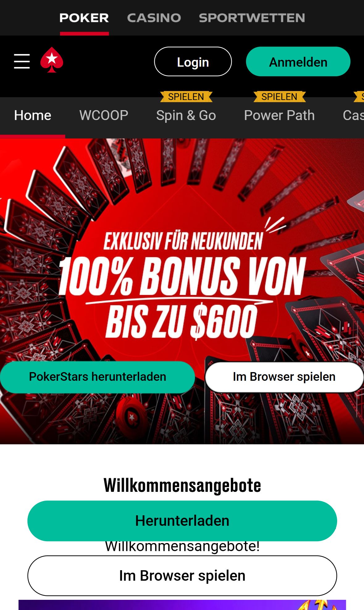 Pokerstars — Startseite (Mobil)
