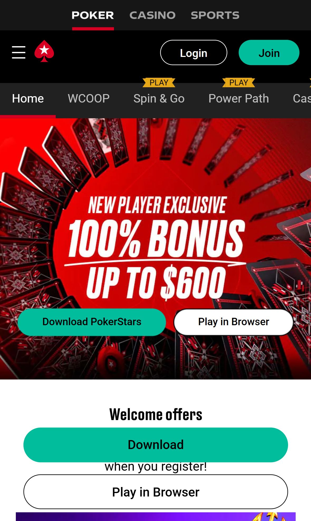 Pokerstars — Homepage (Mobile)