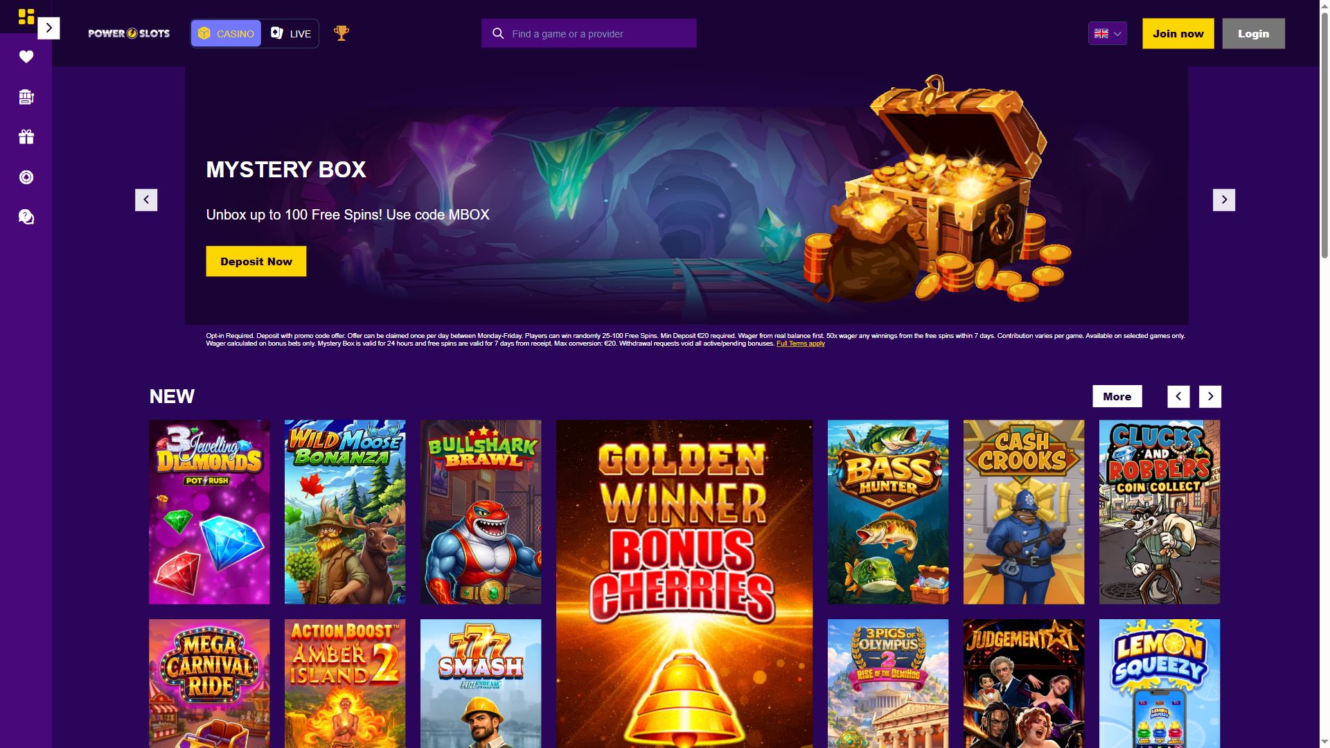 Powerslots — Homepage (Desktop)