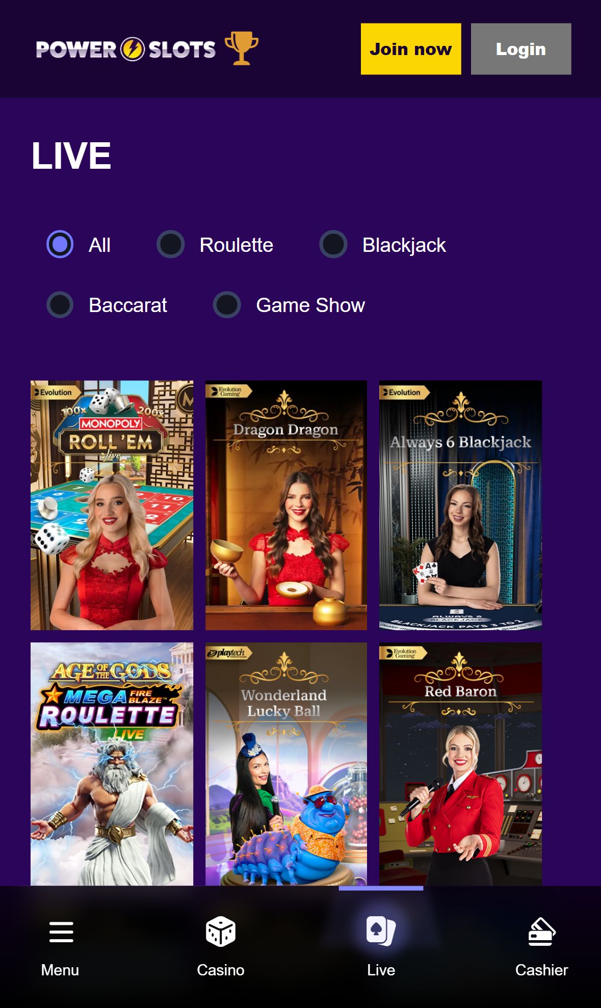 Powerslots — Lobby (Mobile)