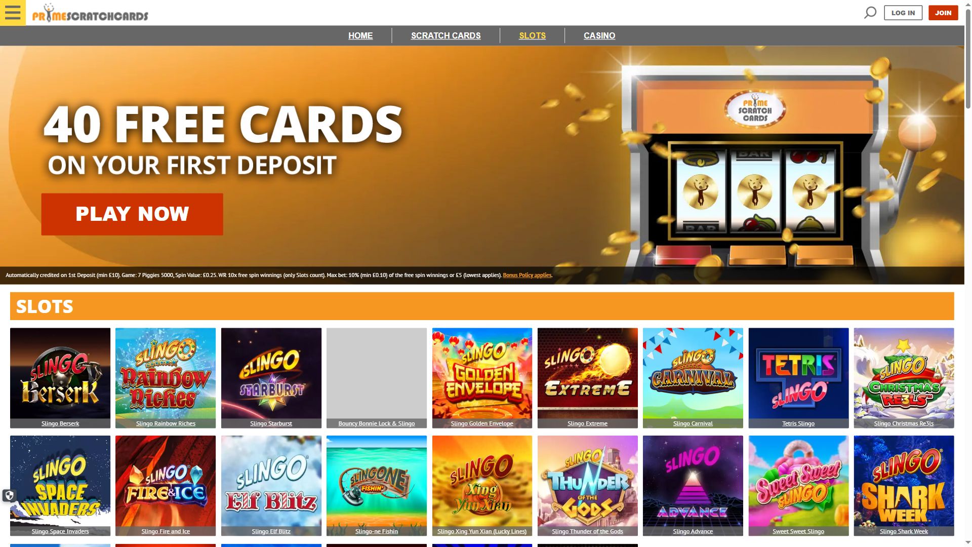 Prime Scratch Cards — Lobby (Desktop)