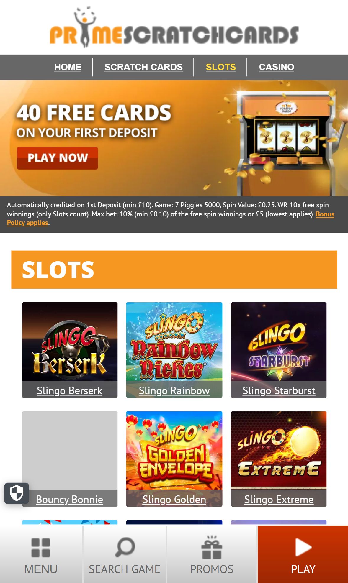 Prime Scratch Cards — Lobby (Mobile)