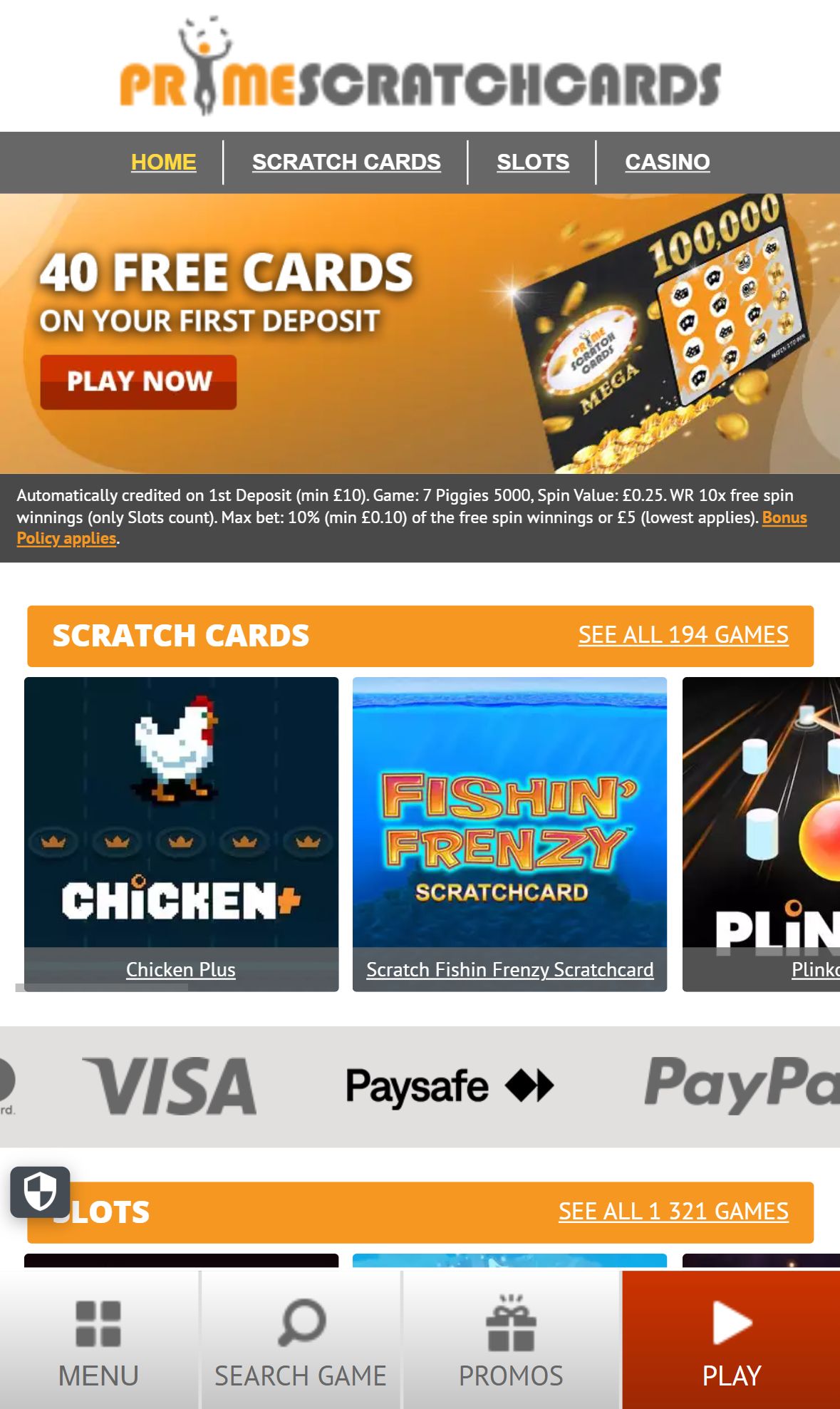 Prime Scratch Cards — Homepage (Mobile)
