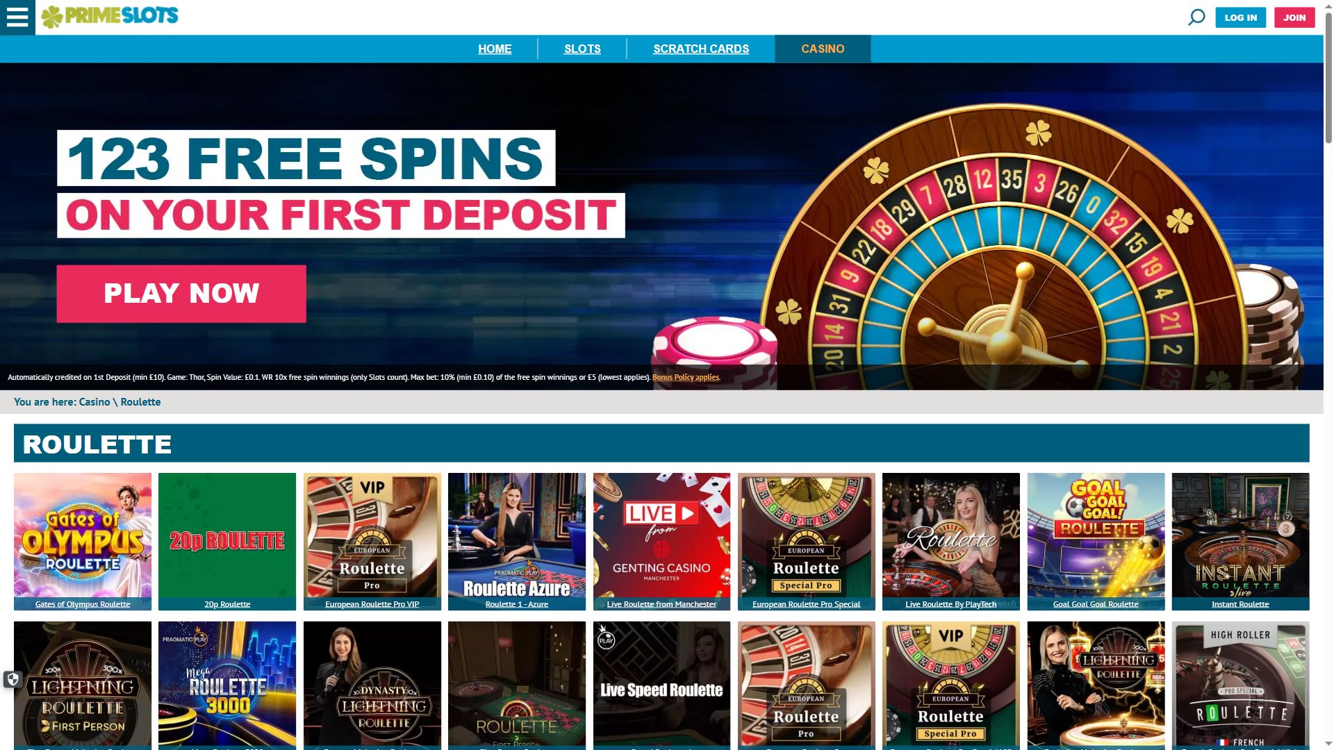 Primeslots — Lobby (Desktop)