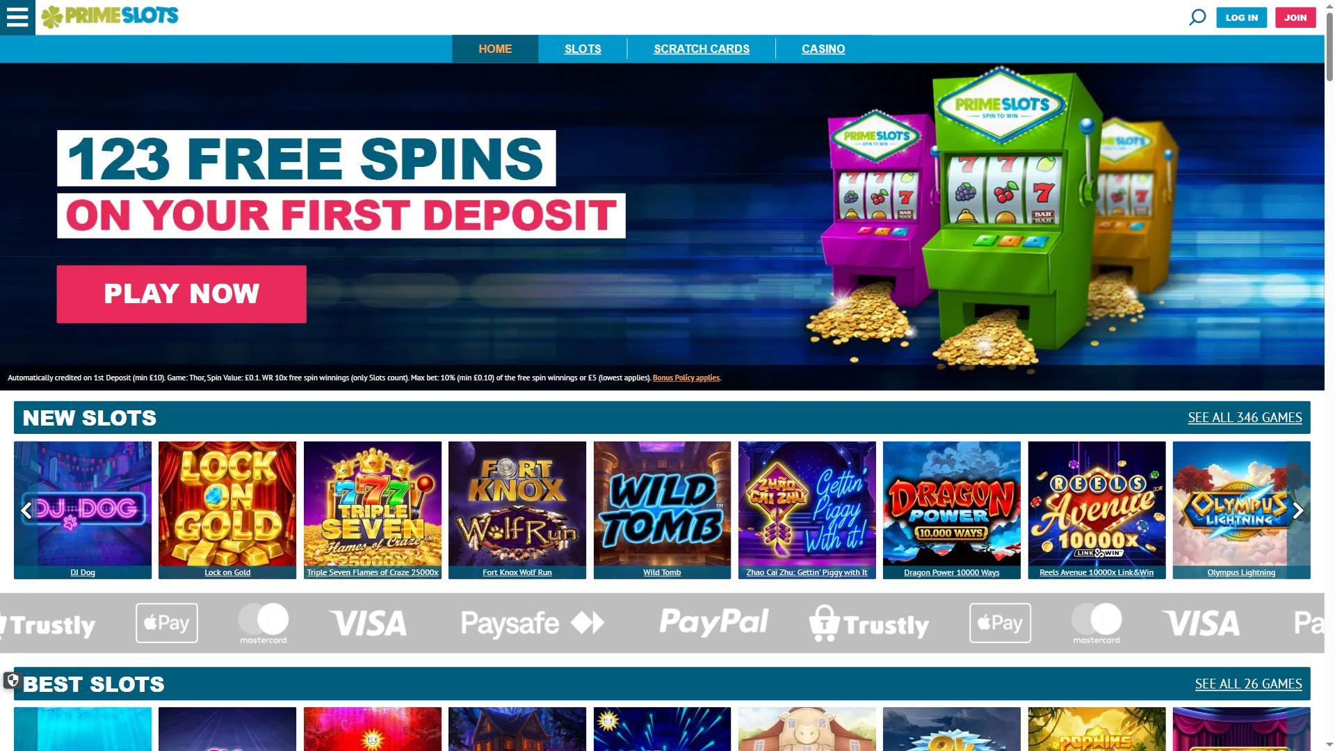 Primeslots — Homepage (Desktop)