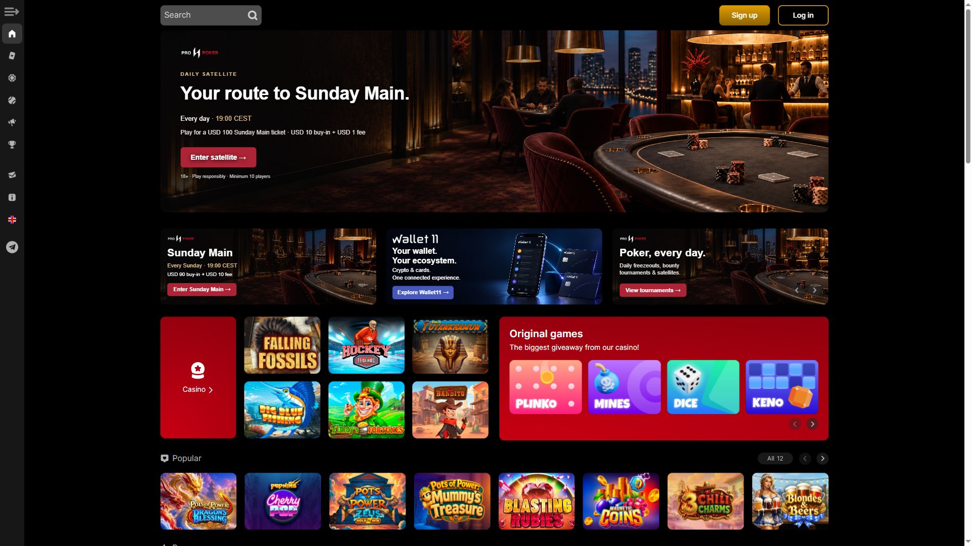 Pro11Casino — Homepage (Desktop)