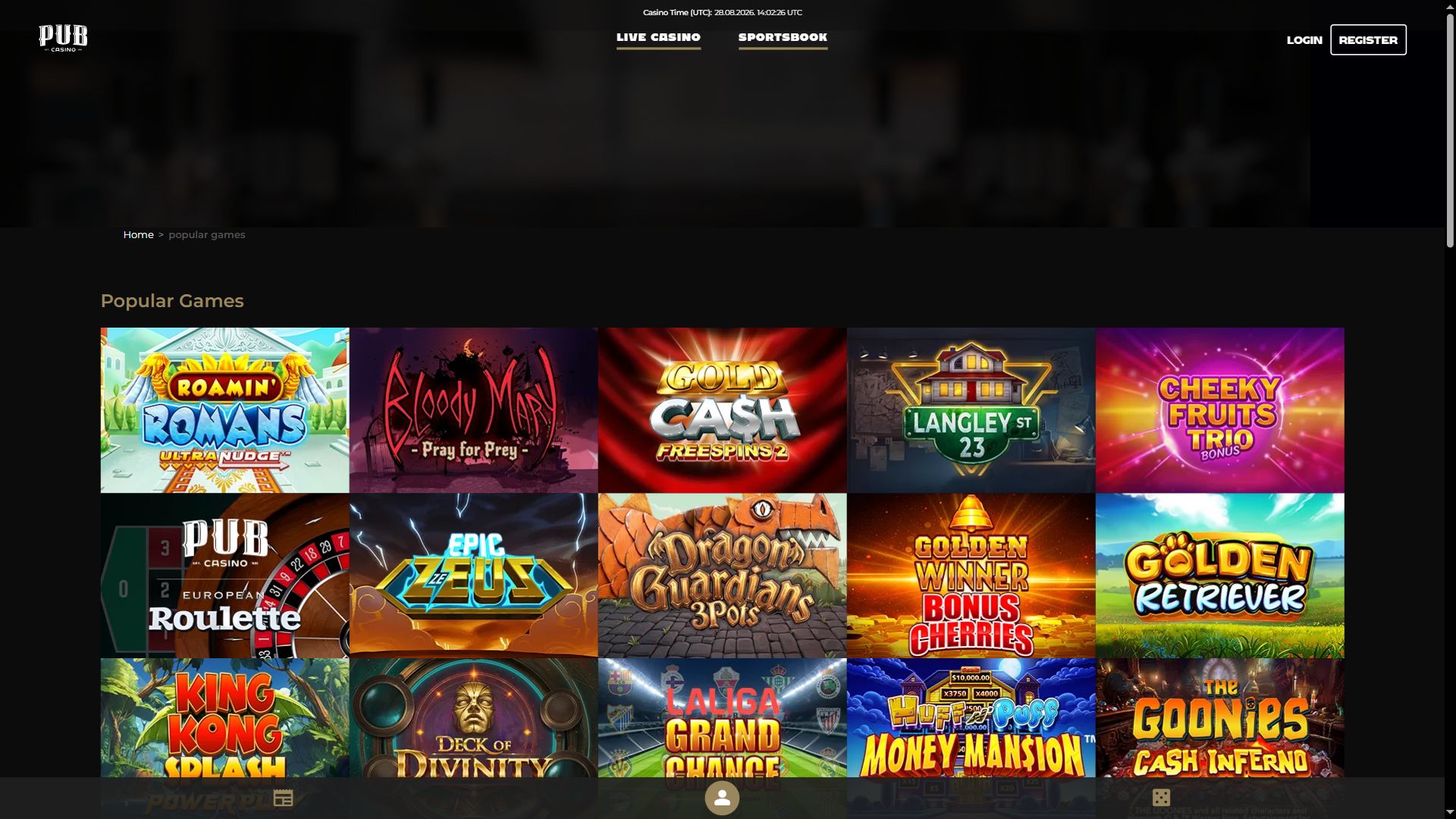 Pubcasino — Lobby (Desktop)