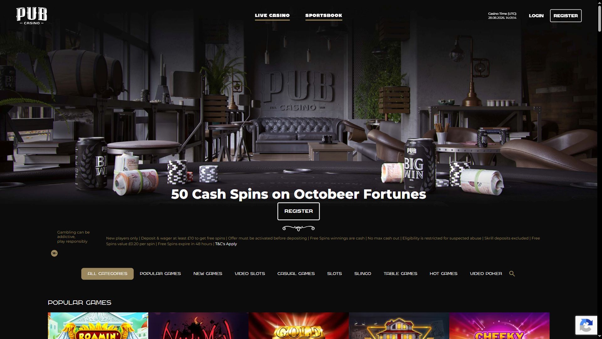 Pubcasino — Homepage (Desktop)