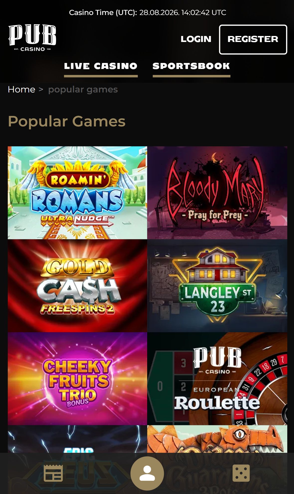 Pubcasino — Lobby (Mobile)