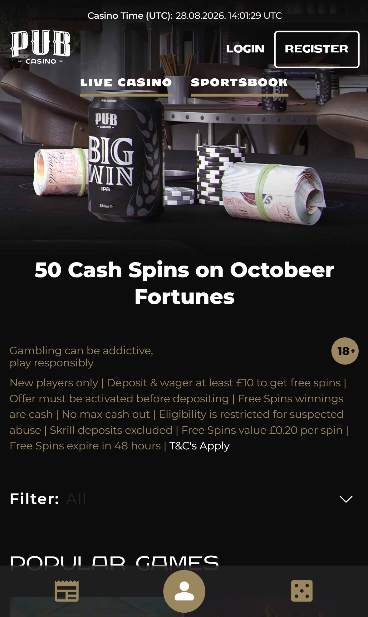 Pubcasino — Homepage (Mobile)