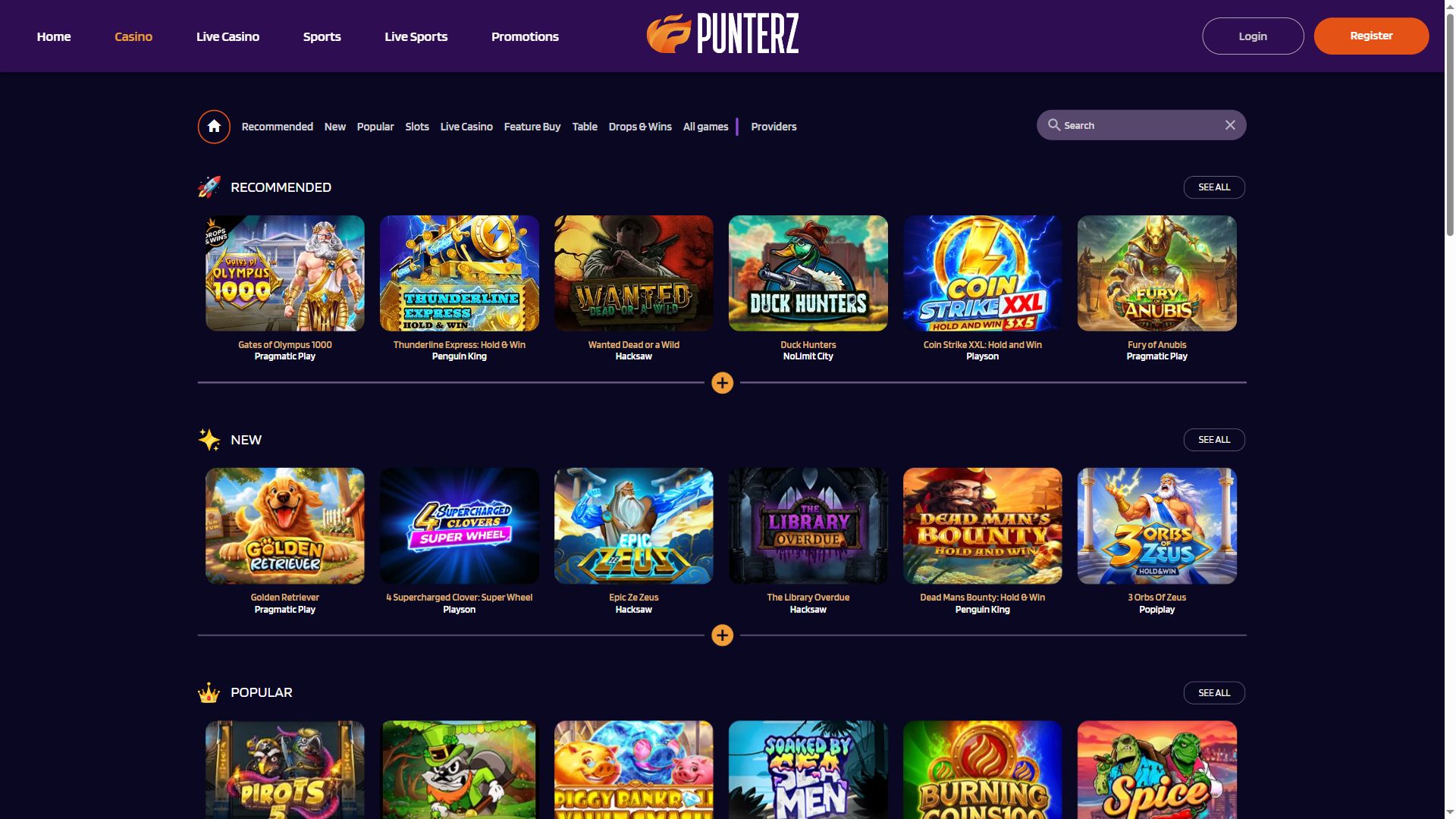 Punterz — Lobby (Desktop)