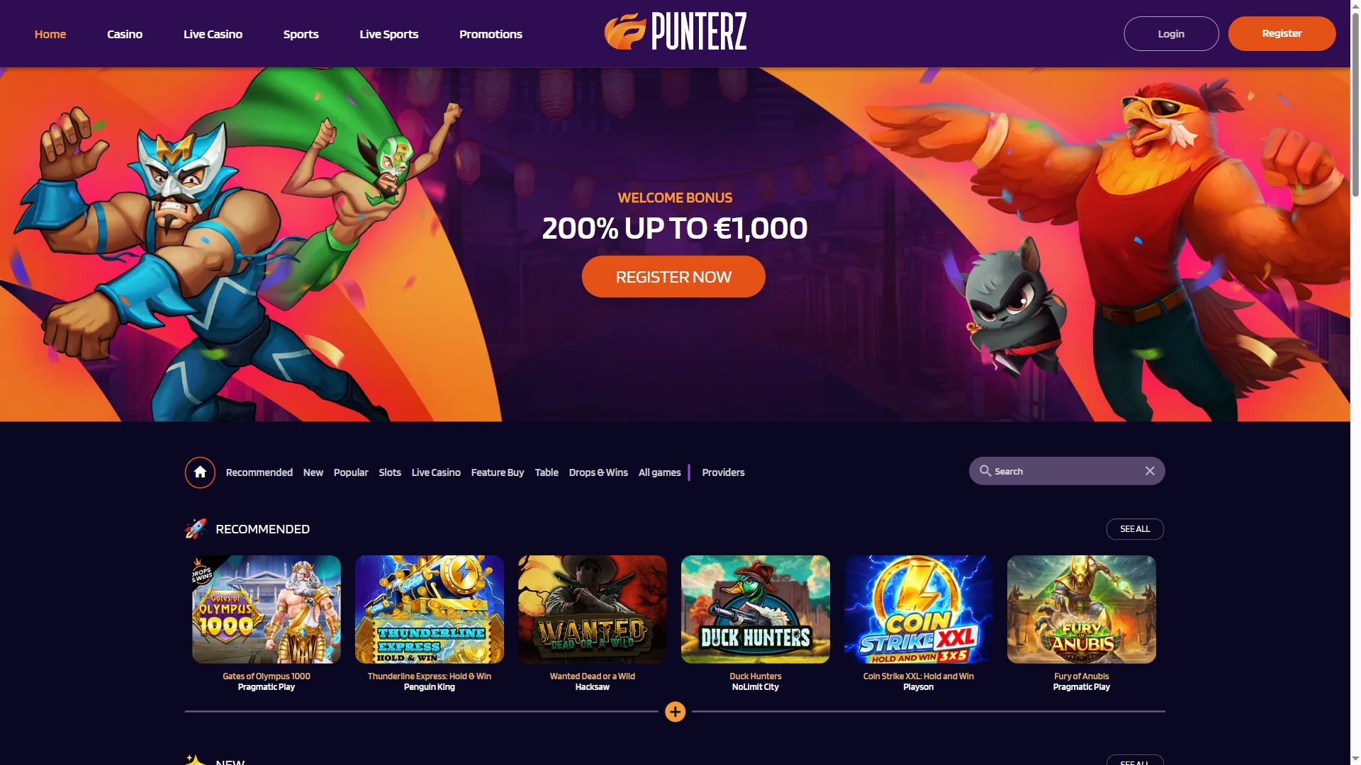 Punterz — Homepage (Desktop)