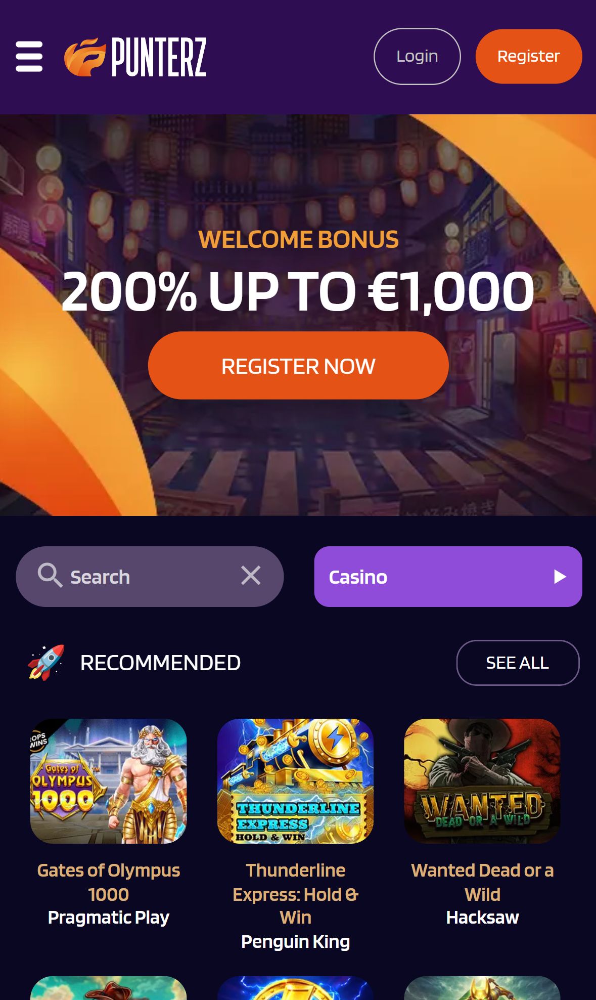 Punterz — Homepage (Mobile)