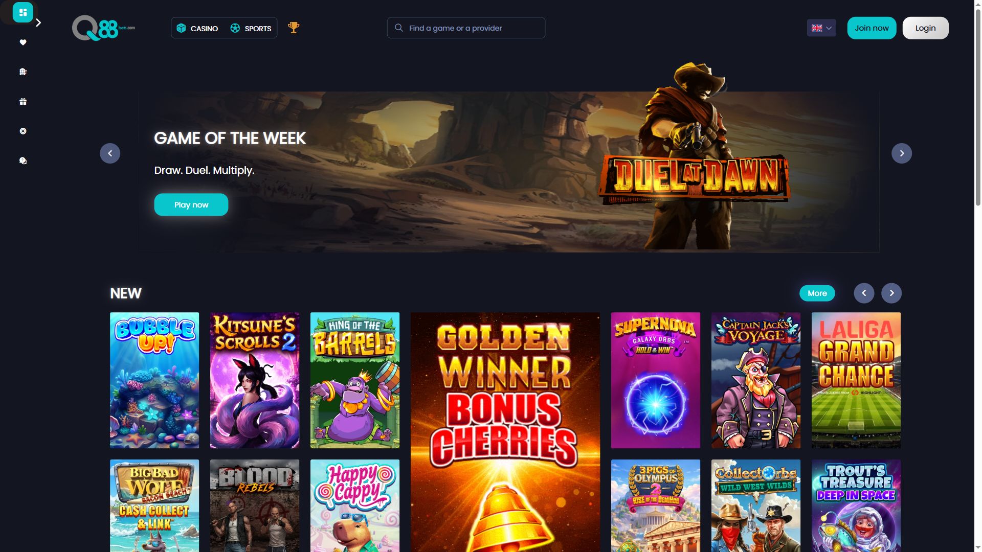 Q88Bets — Lobby (Desktop)