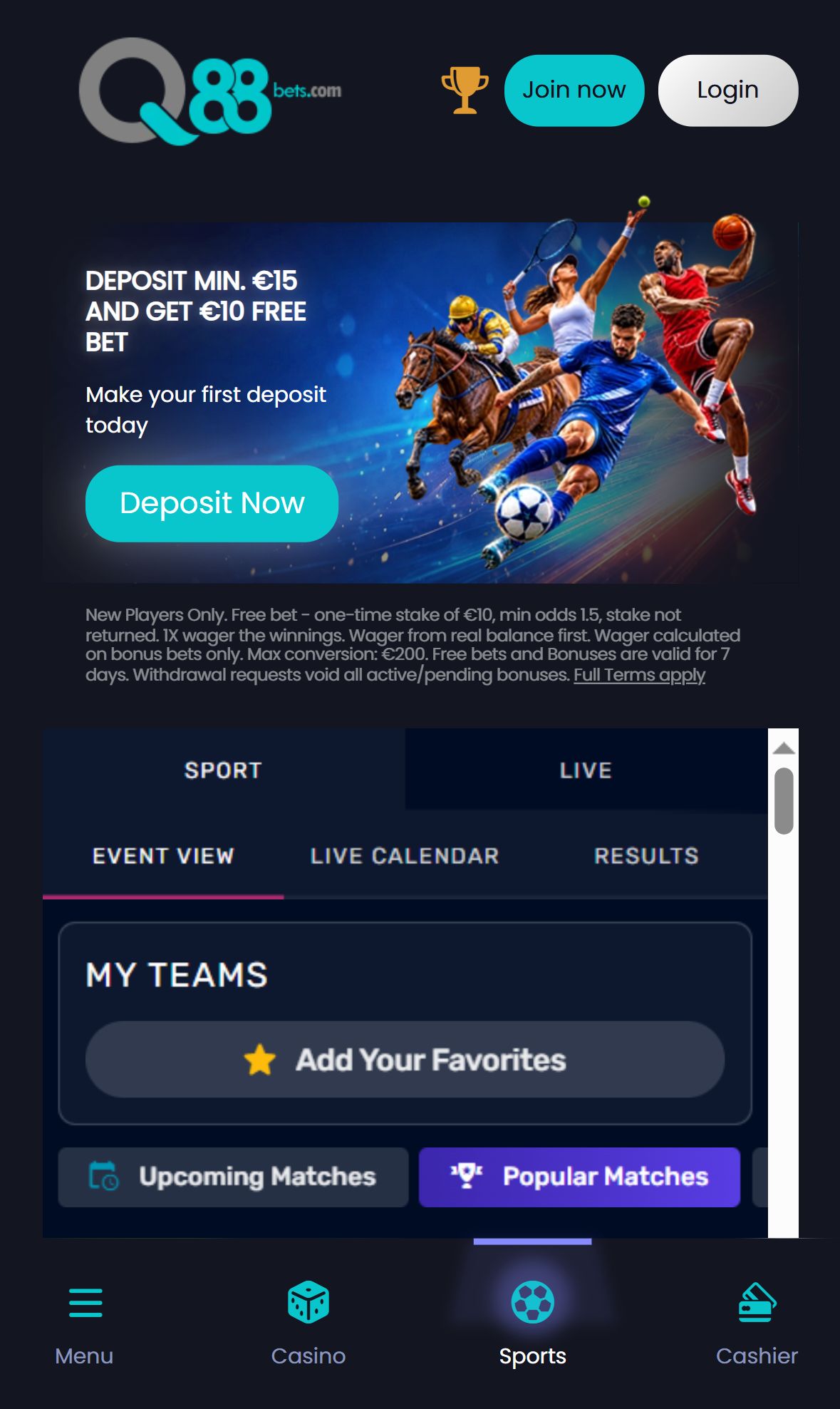 Q88Bets — Homepage (Mobile)