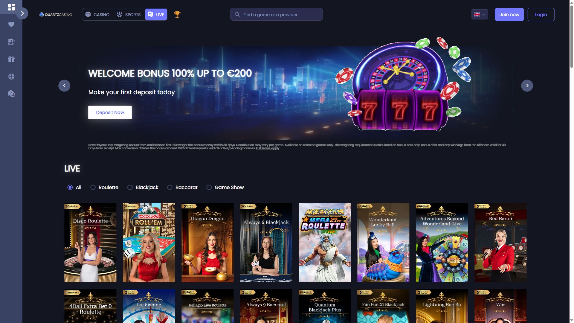 QuartzCasino — Homepage (Desktop)