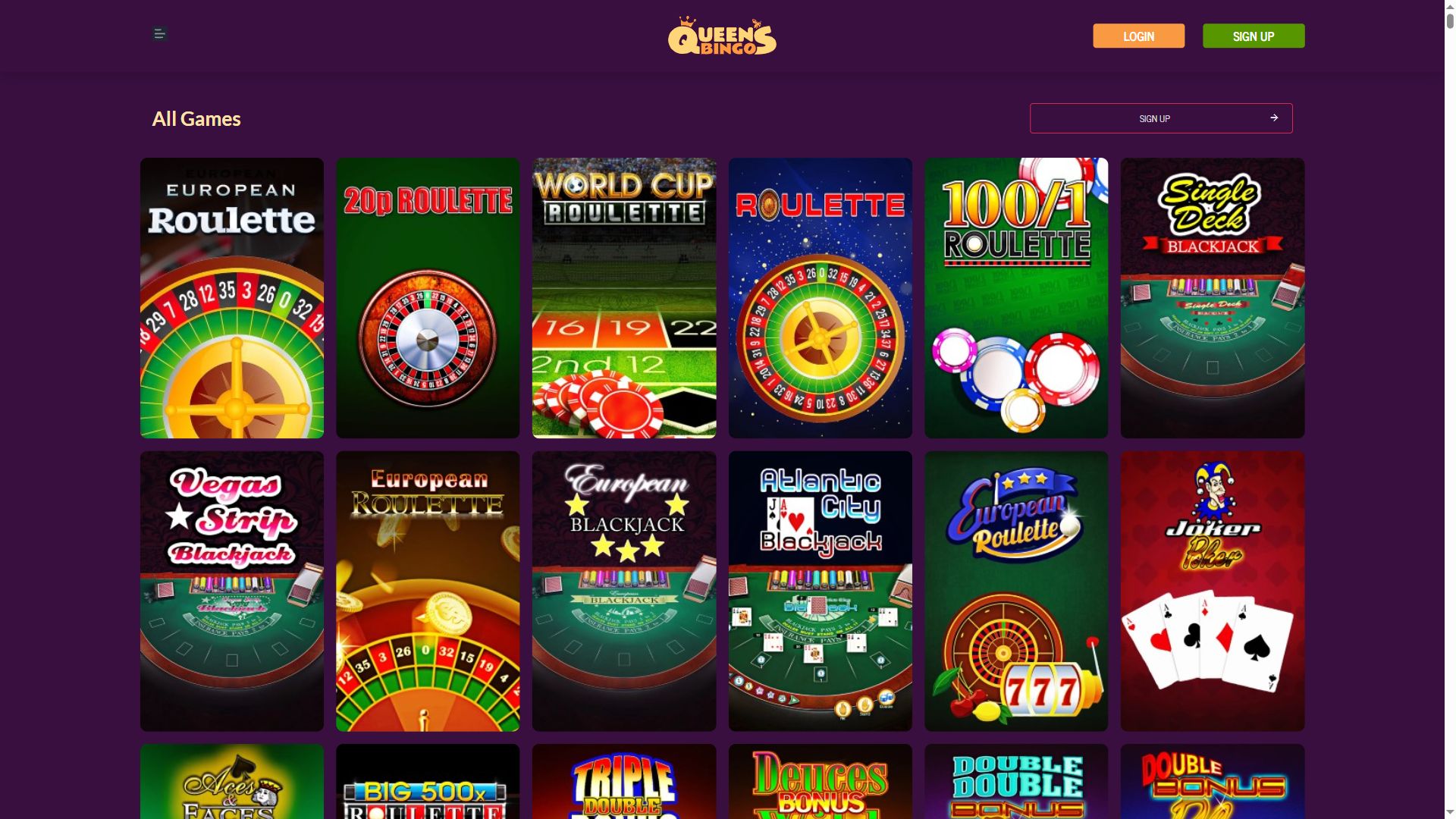 Queen's Bingo — Lobby (Desktop)