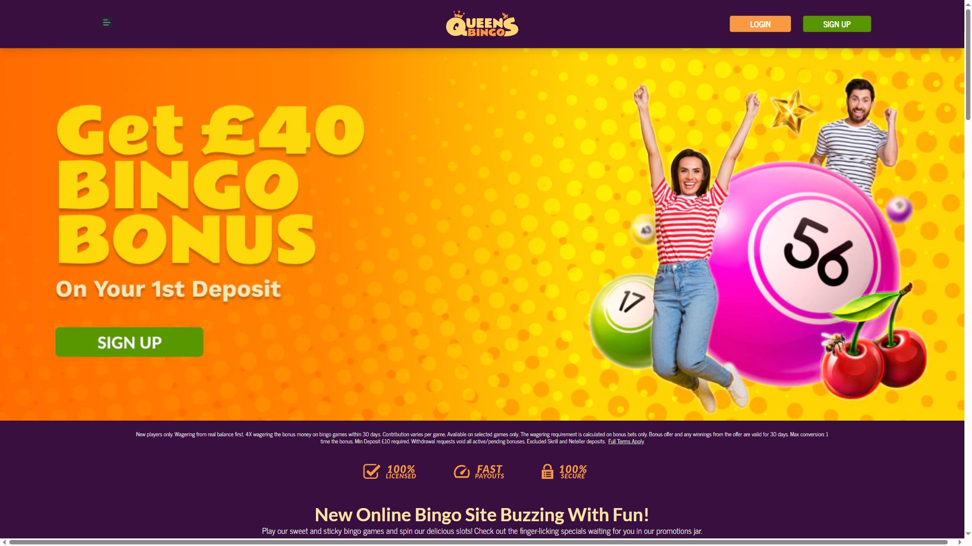 Queen's Bingo — Homepage (Desktop)