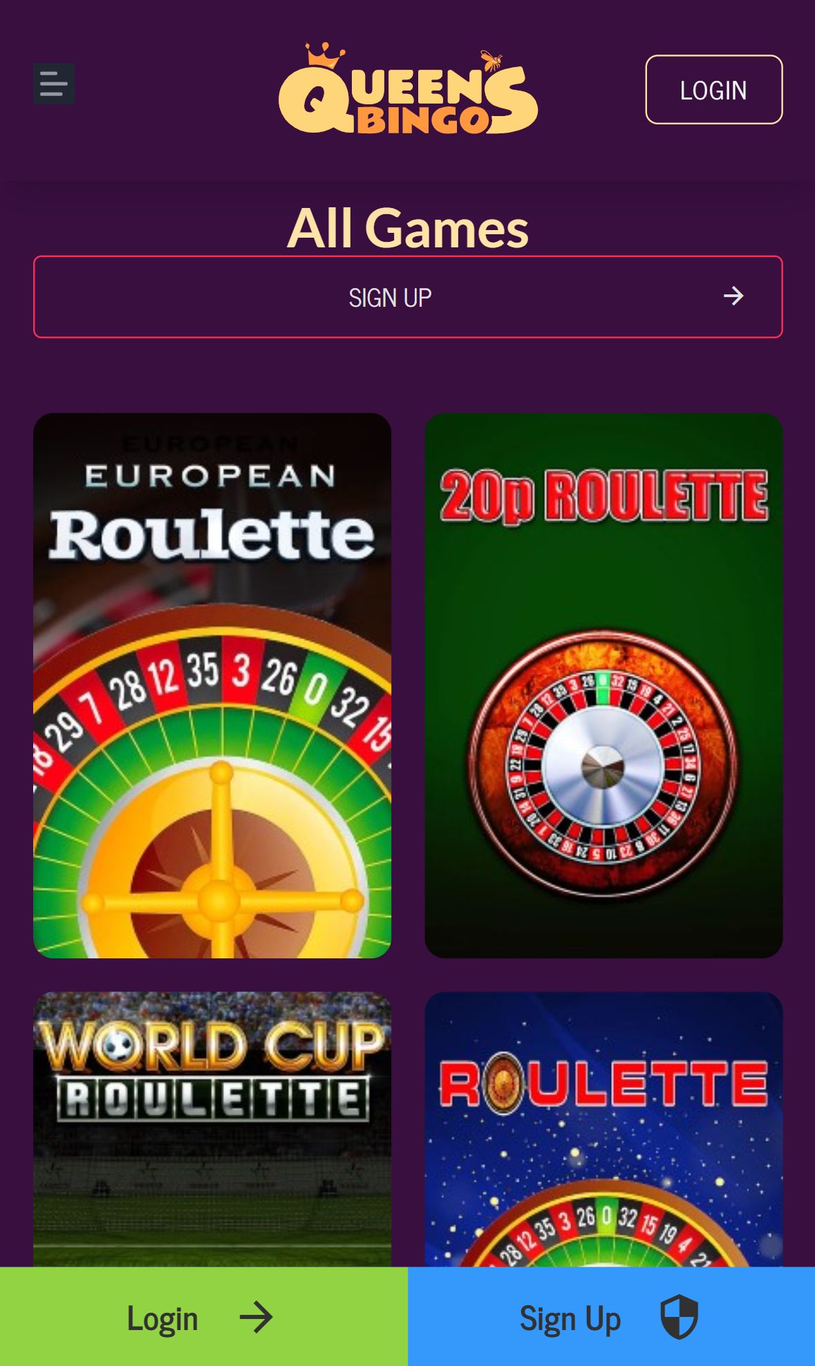 Queen's Bingo — Lobby (Mobile)