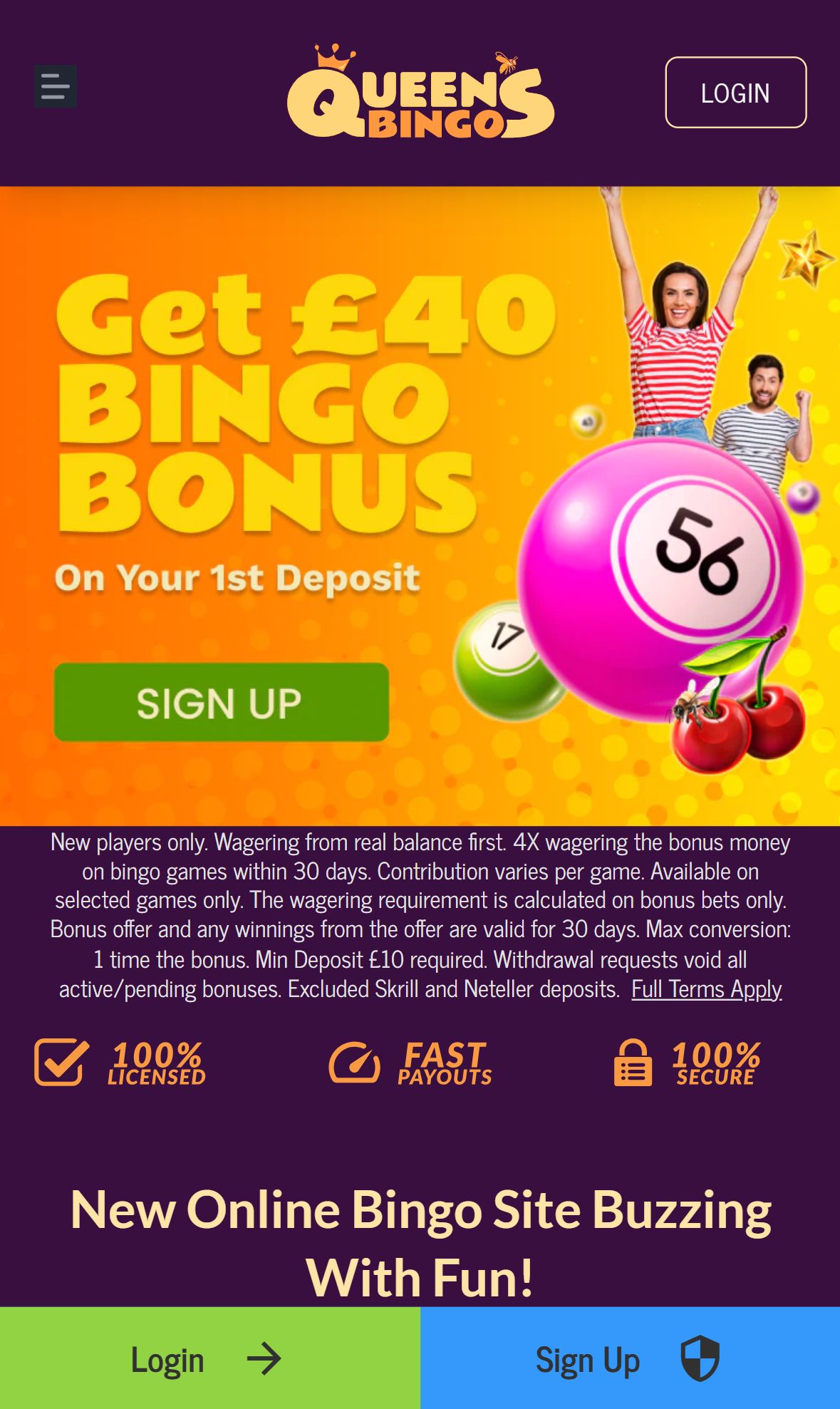 Queen's Bingo — Homepage (Mobile)