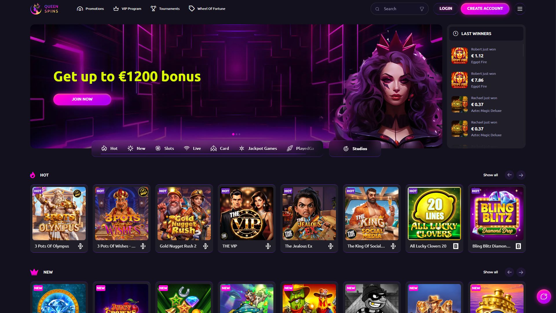 Queenspins — Homepage (Desktop)