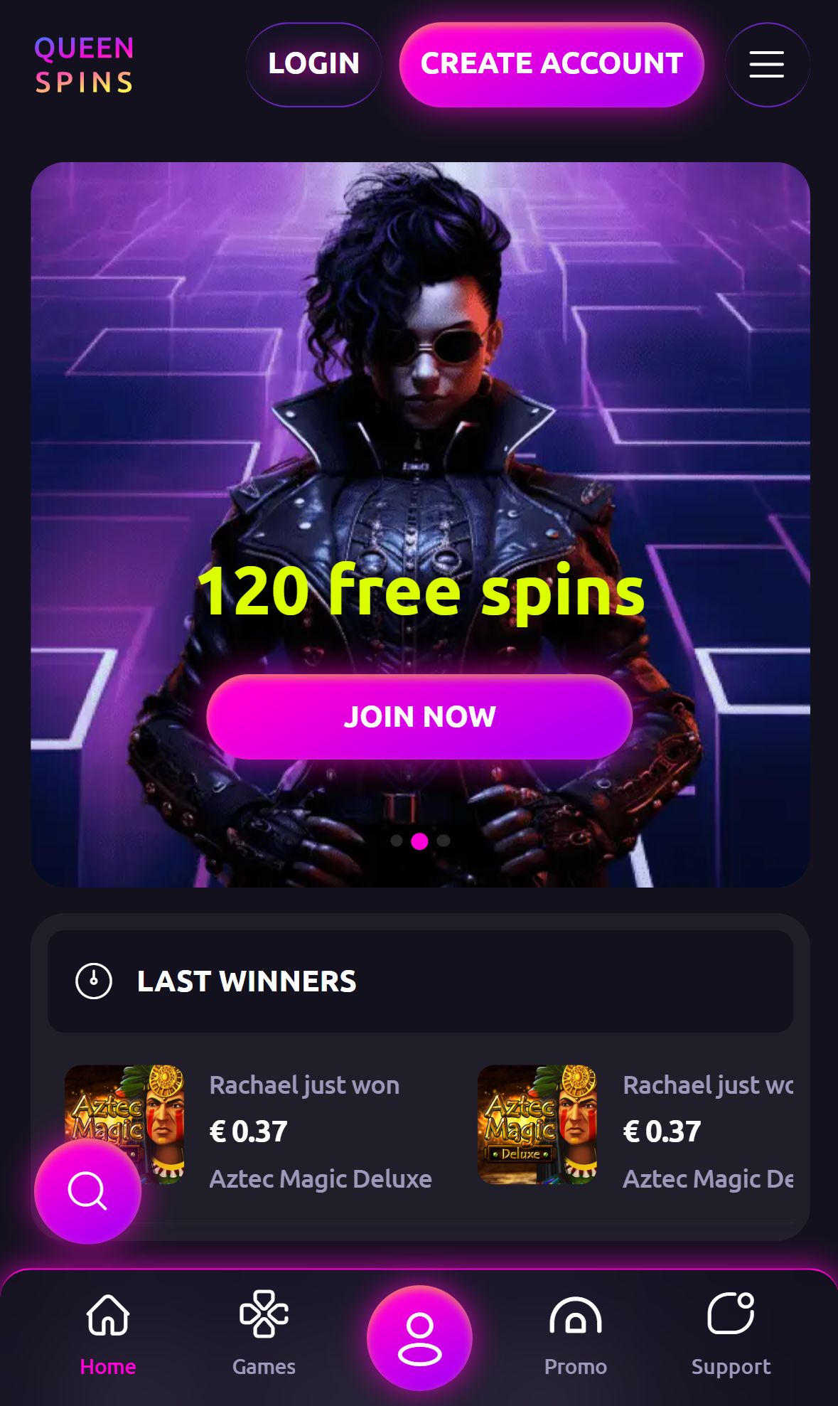 Queenspins — Homepage (Mobile)