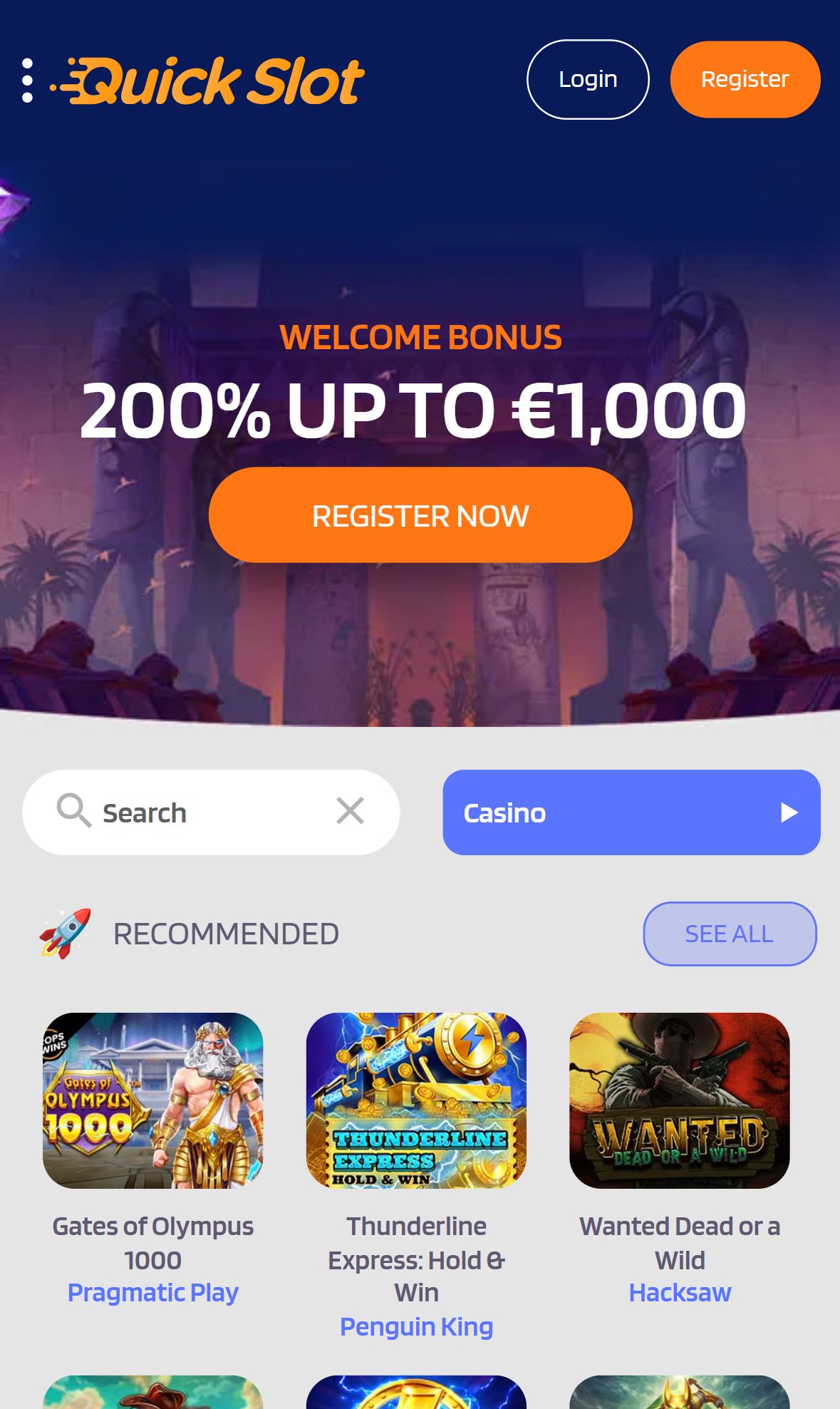 Quickslot — Homepage (Mobile)