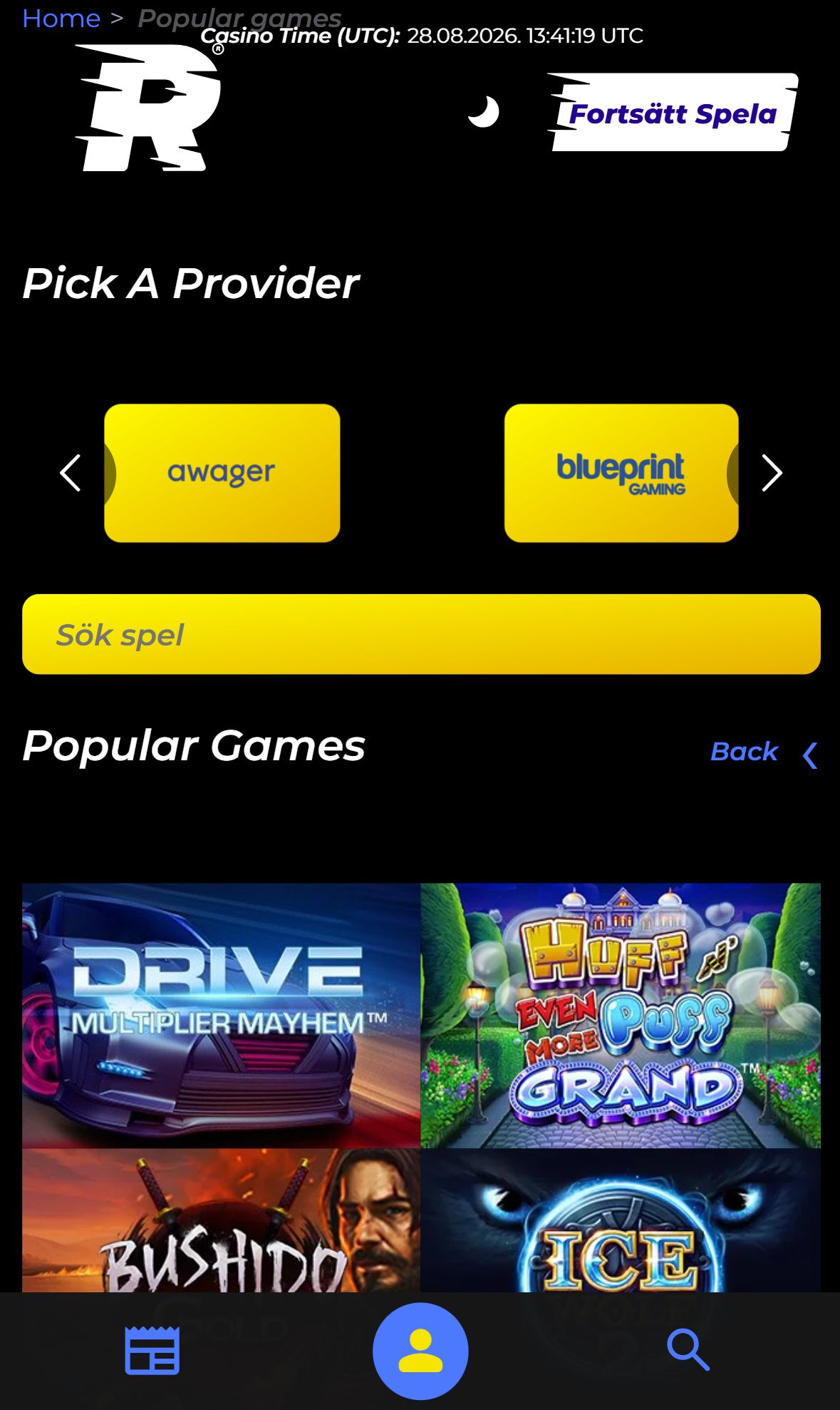 Race Casino — Lobby (Mobile)
