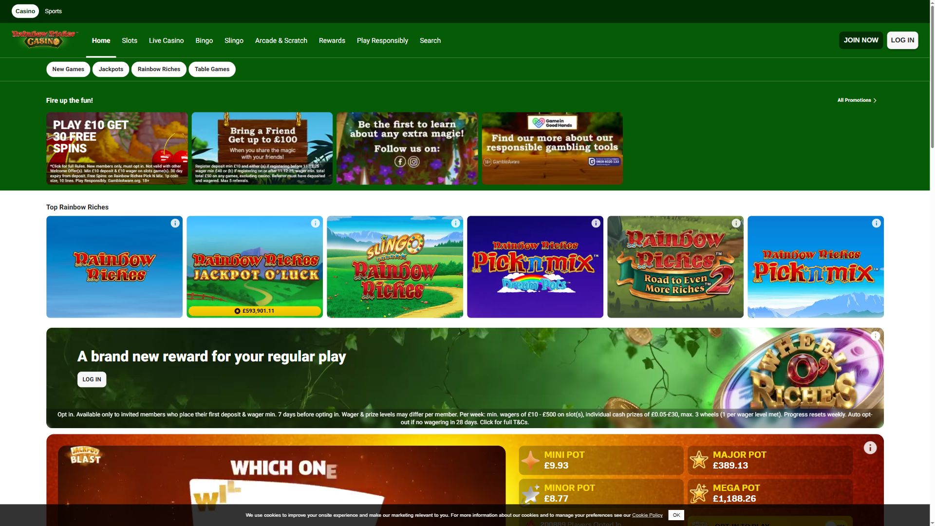 Rainbow Riches Bingo — Homepage (Desktop)
