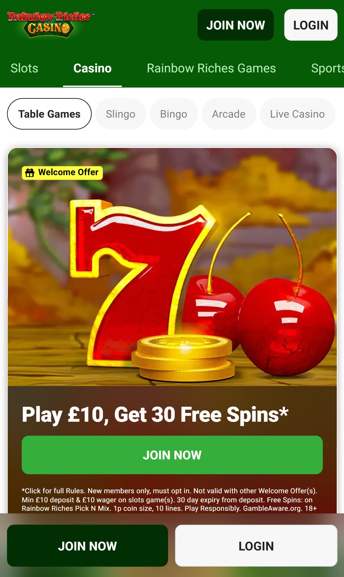 Rainbow Riches Bingo — Lobby (Mobile)