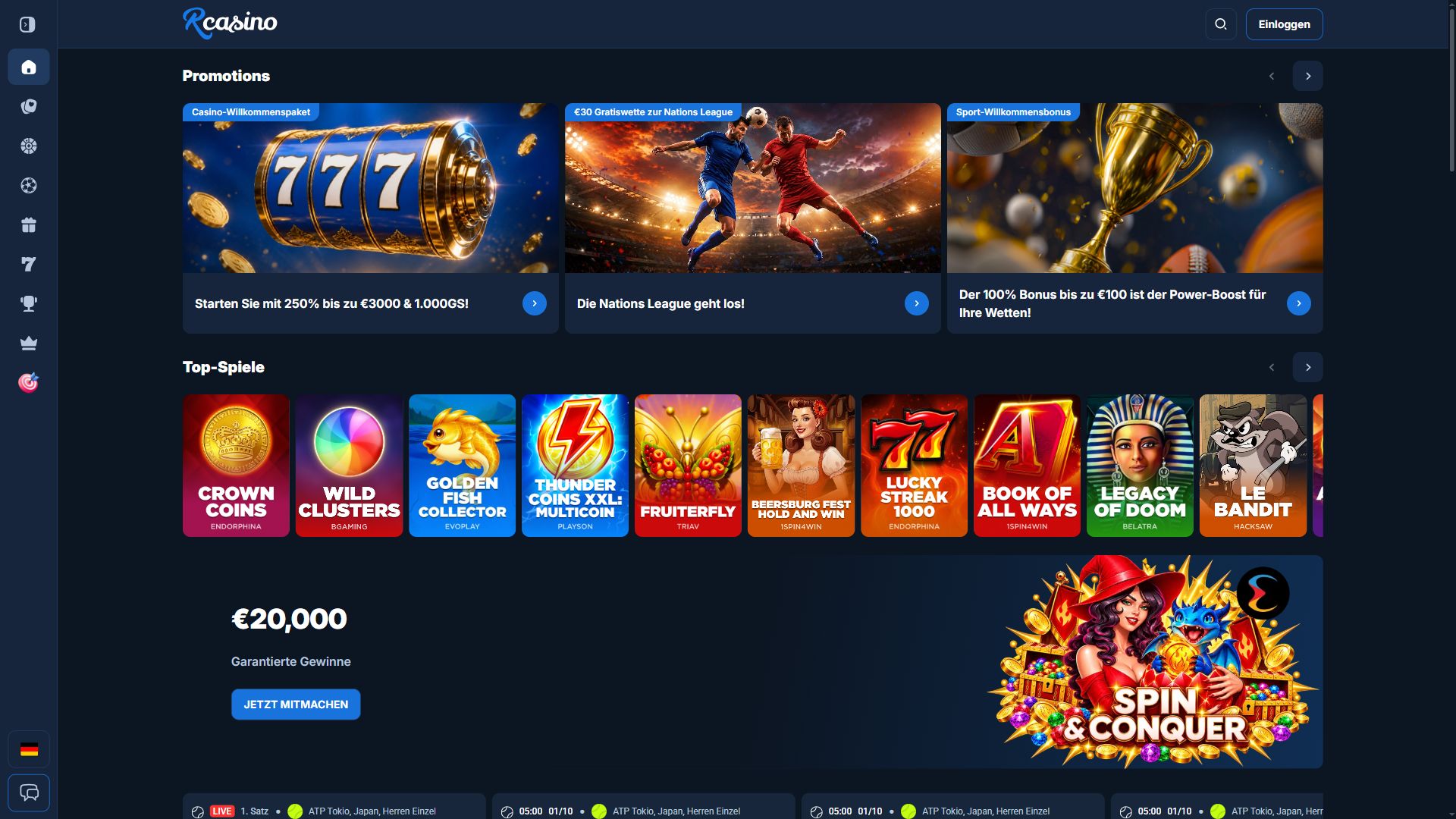 RCasino — Startseite (Desktop)