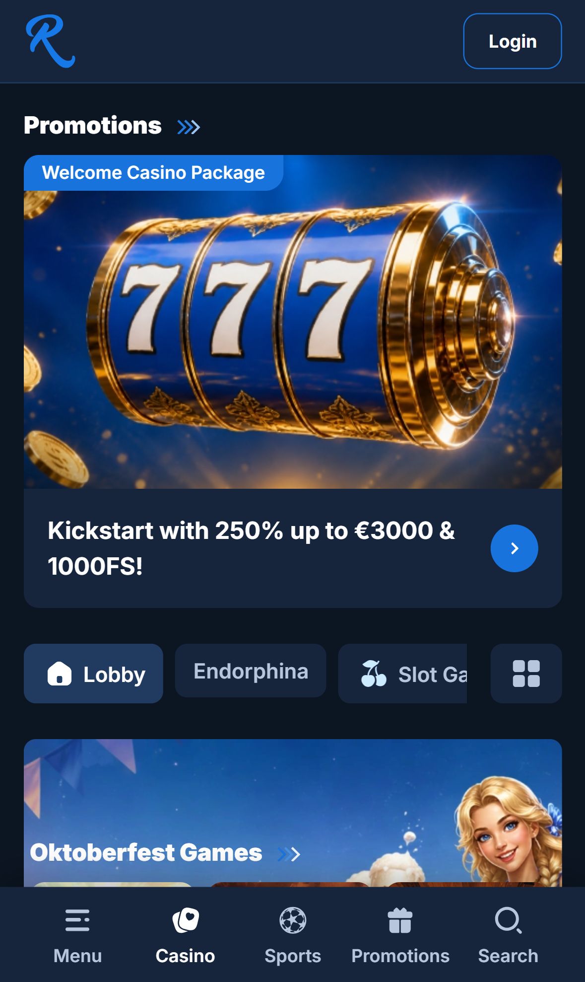 RCasino — Lobby (Mobile)
