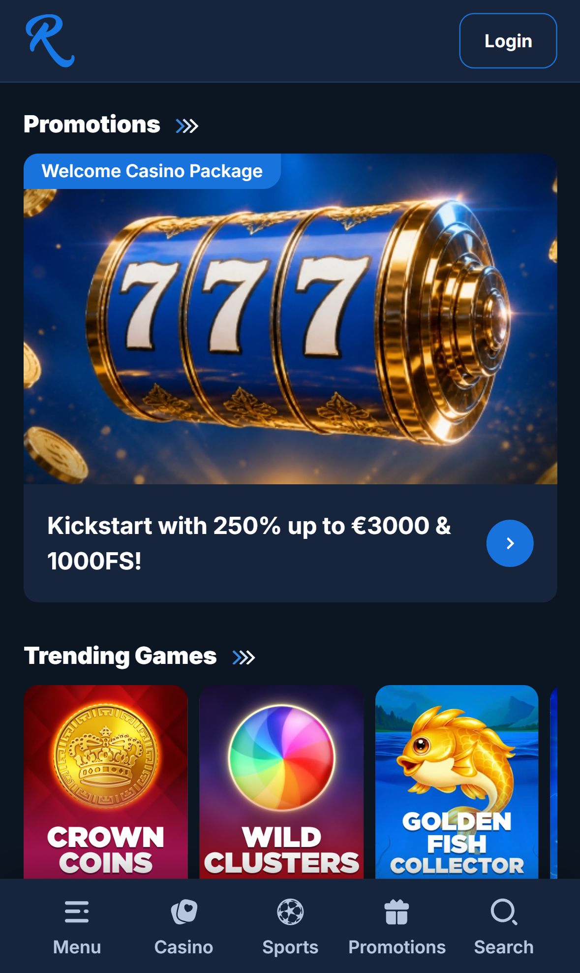 RCasino — Homepage (Mobile)