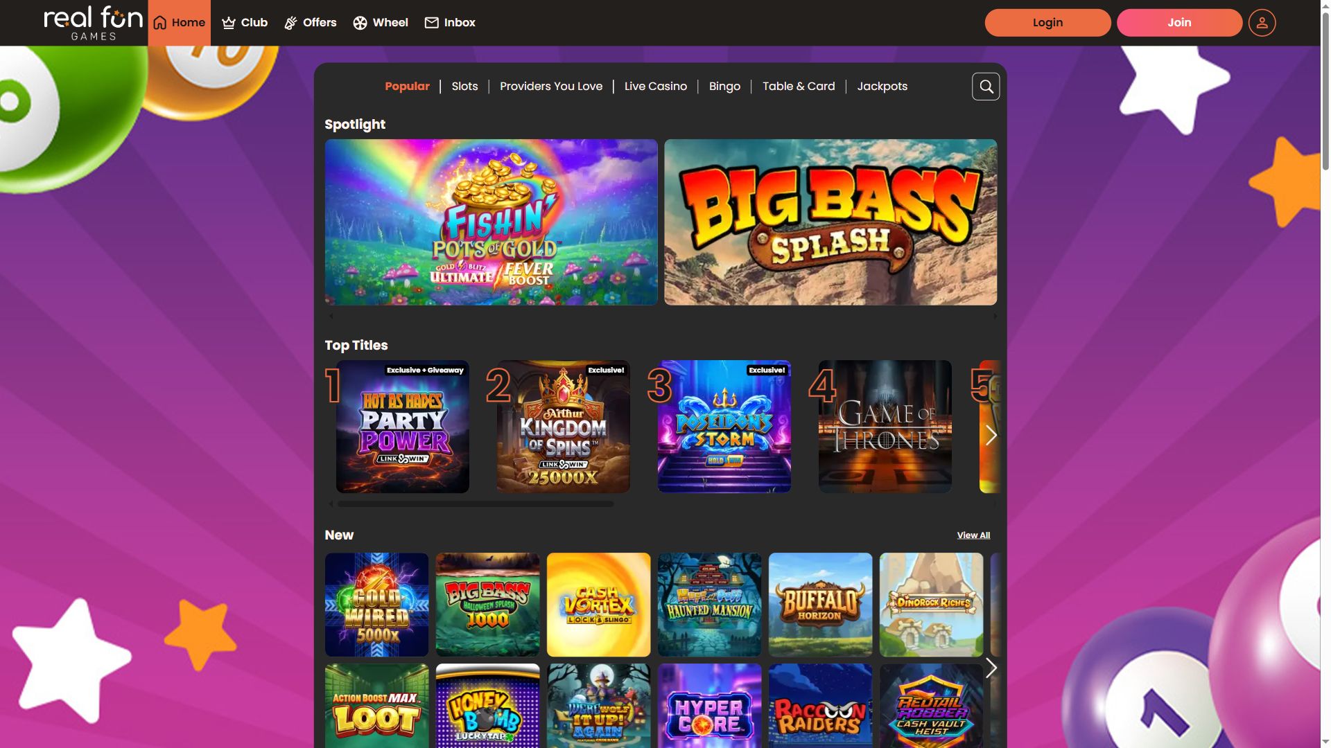 Real Fun Games — Lobby (Desktop)