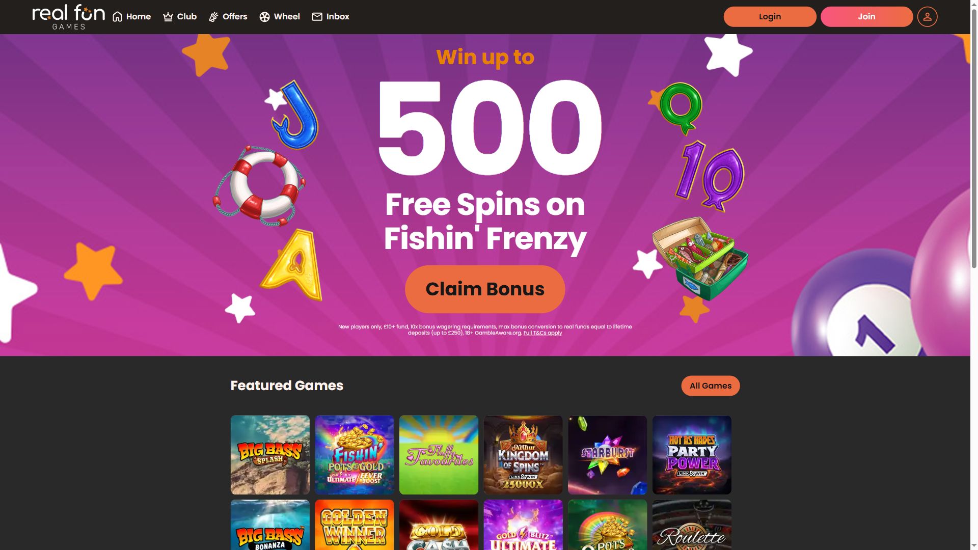 Real Fun Games — Homepage (Desktop)